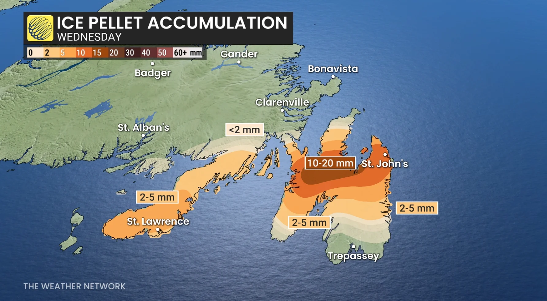 Newfoundland ice pellets Wednesday