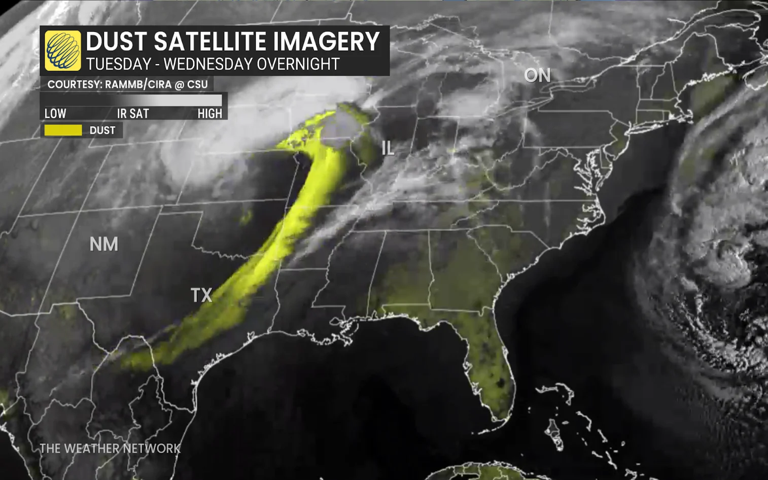 U.S. atmospheric dust from a large dust storm as seen from satellite - March 20, 2025