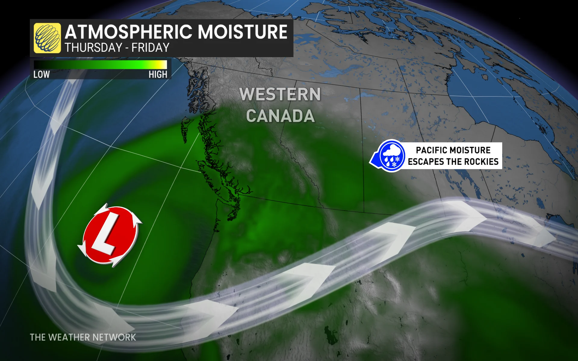 Atmospheric moisture Thursday to Friday Western Canada