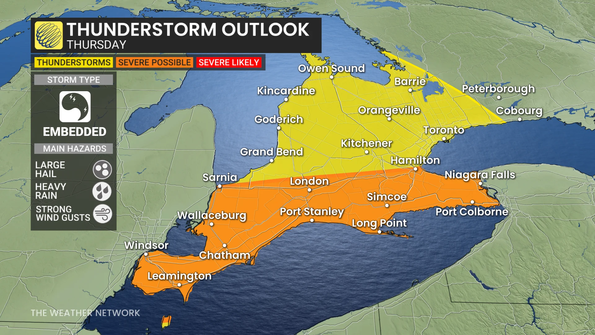 Ontario thunderstorm risk map Thursday