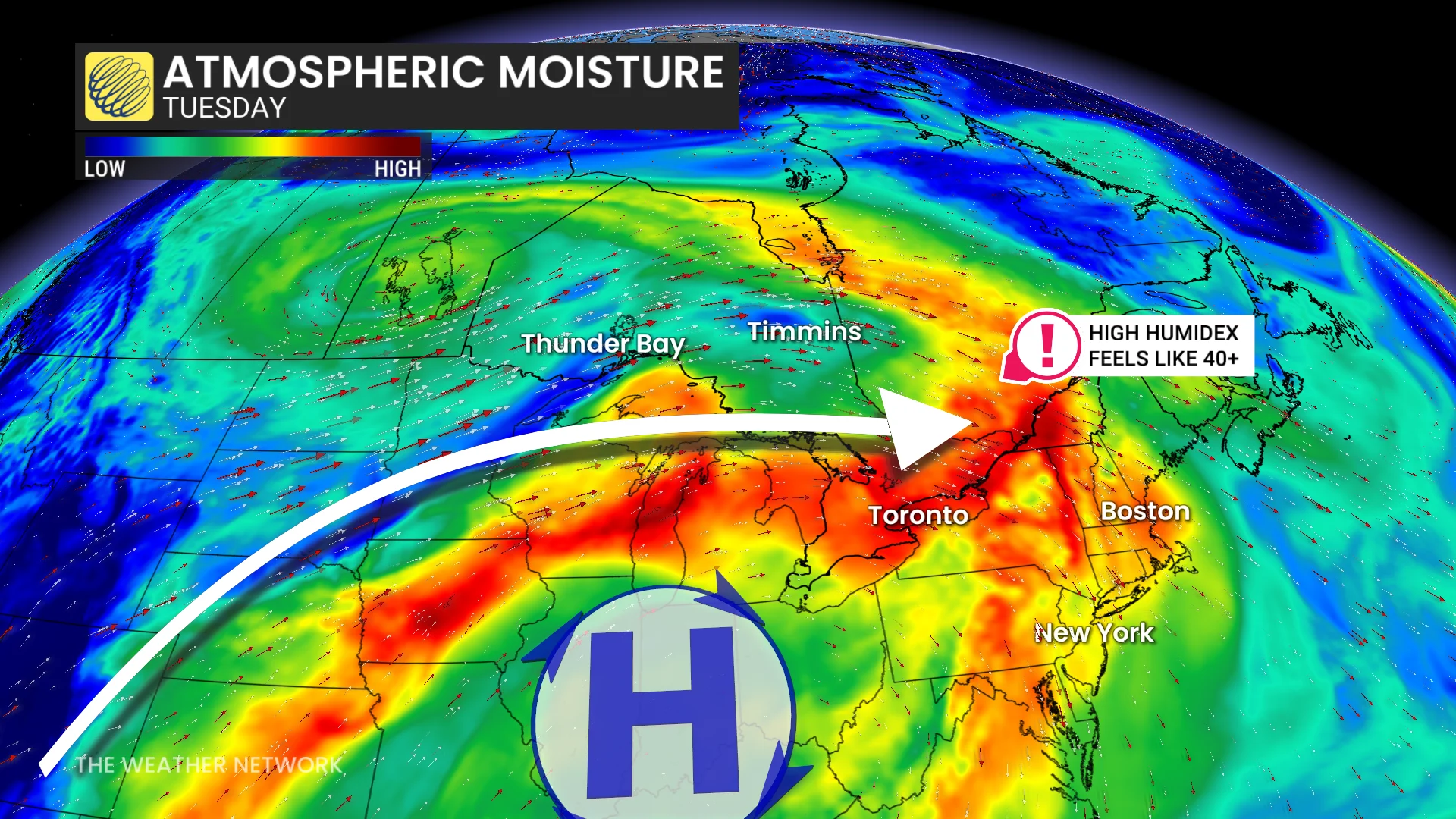Ontario atmospheric moisture Tuesday