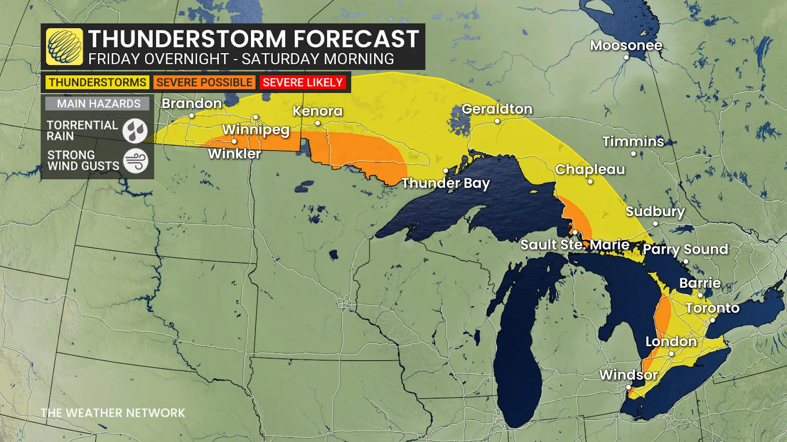Ontario thunderstorm forecast overnight Friday