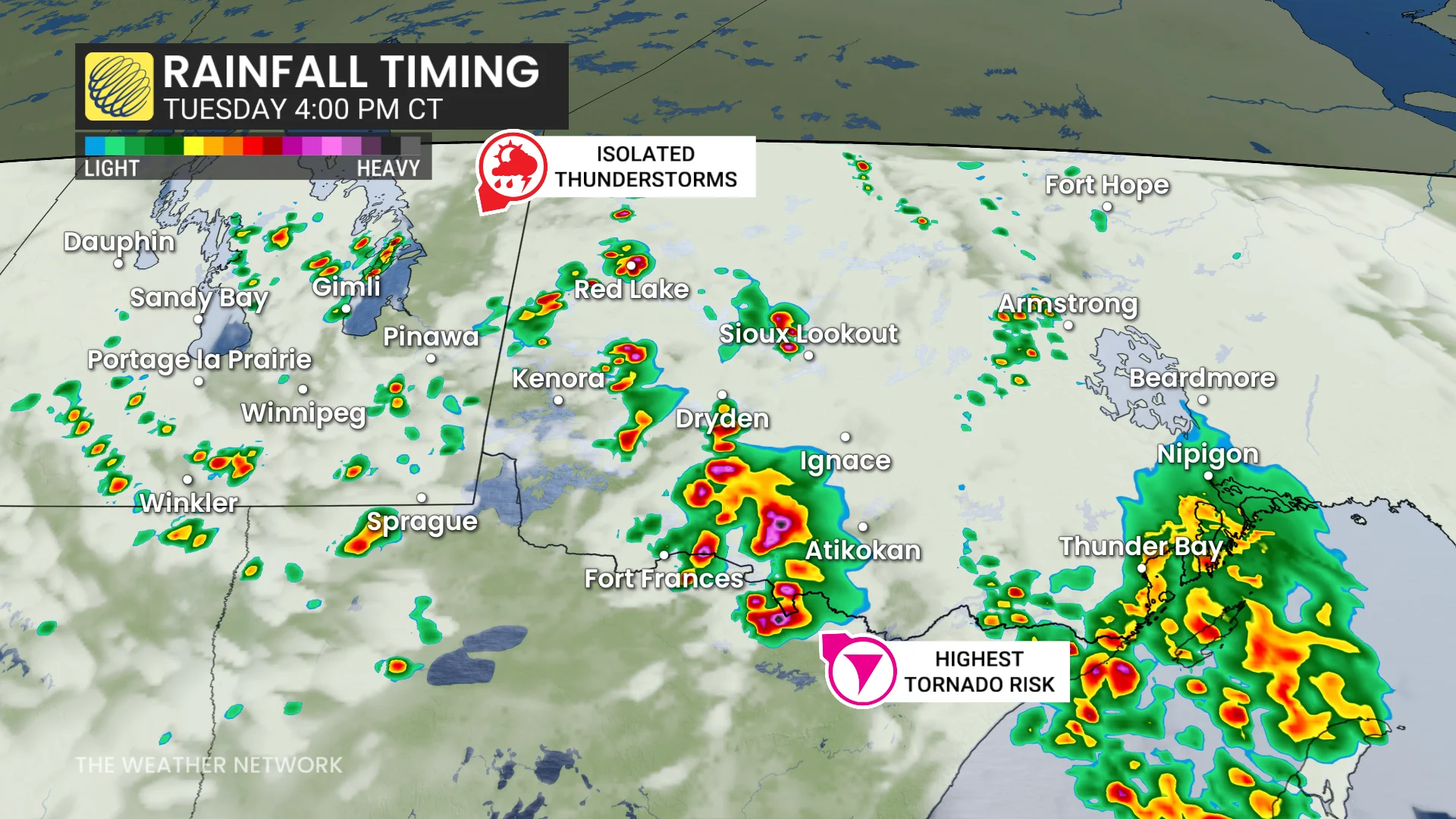 Rainfall timing for Manitoba and northeastern Ontario Tuesday