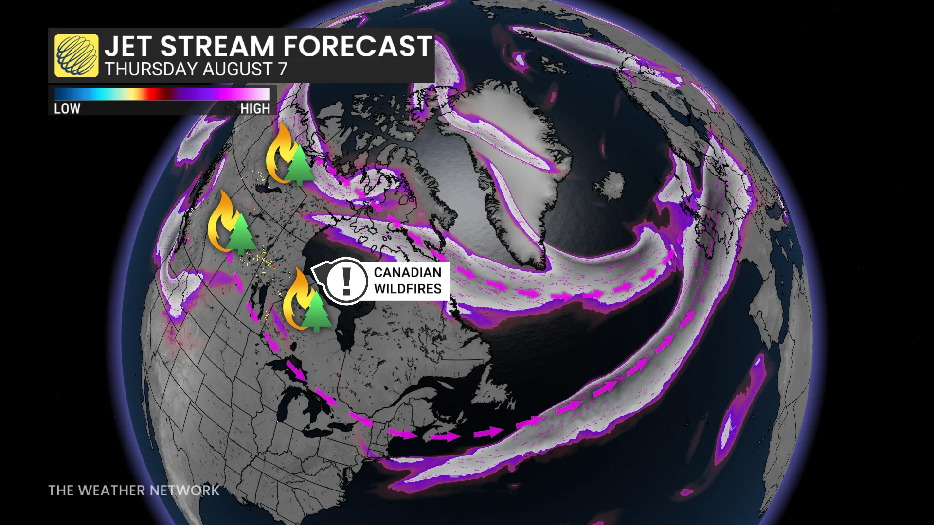 Europe, smoke, stream, fire, wildfire, Canada, August 05, 2025. (The Weather Network/Nadine Hinds-Powell)