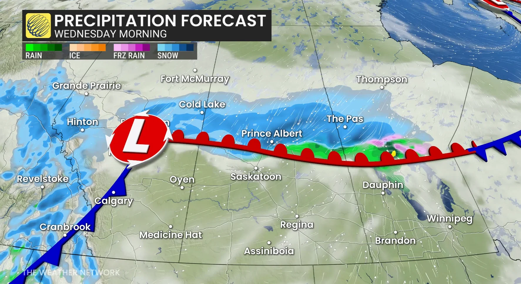 Prairies precipitation timing Wednesday morning