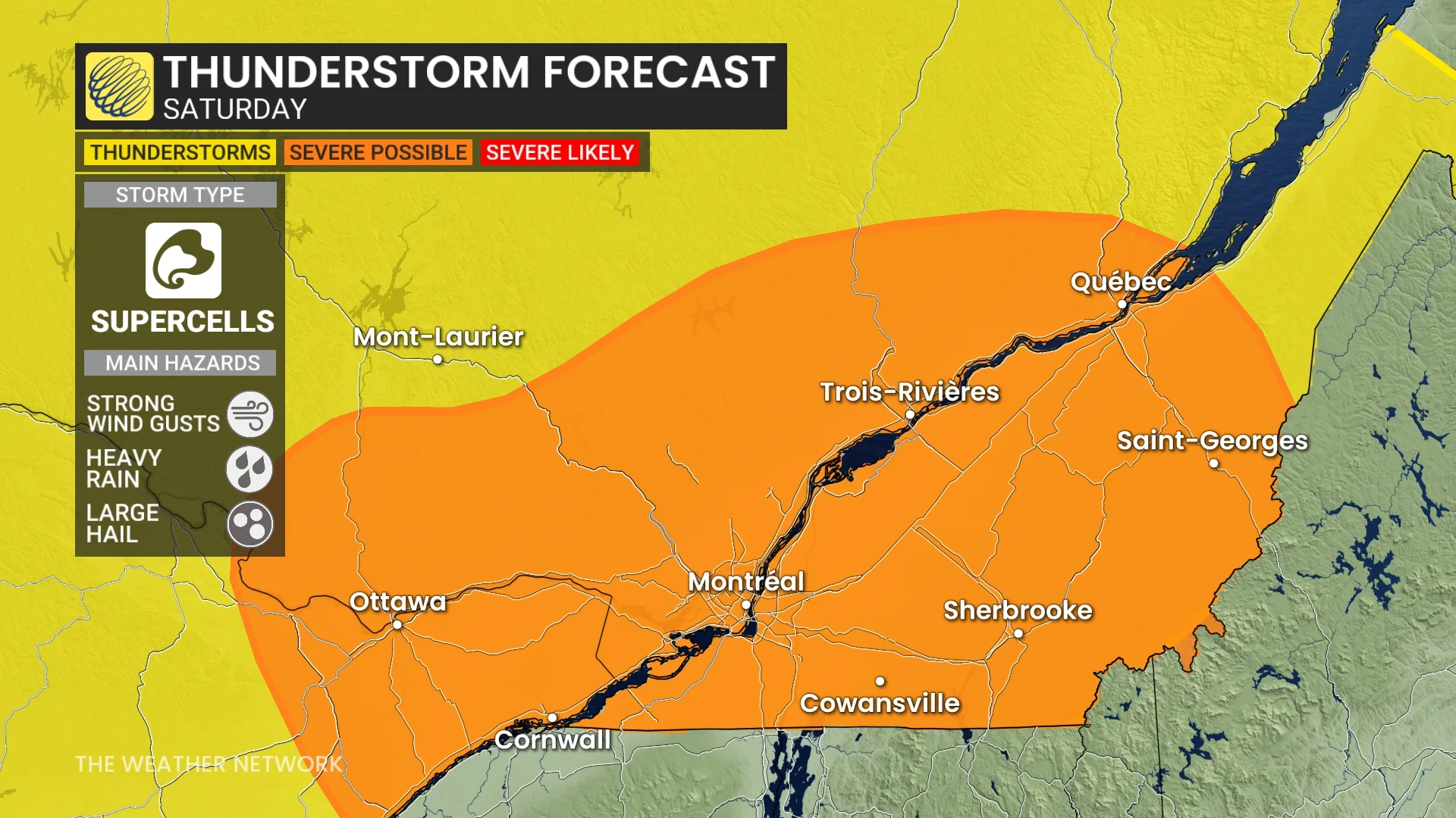 Eastern Ontario:Quebec Saturday storm risk map