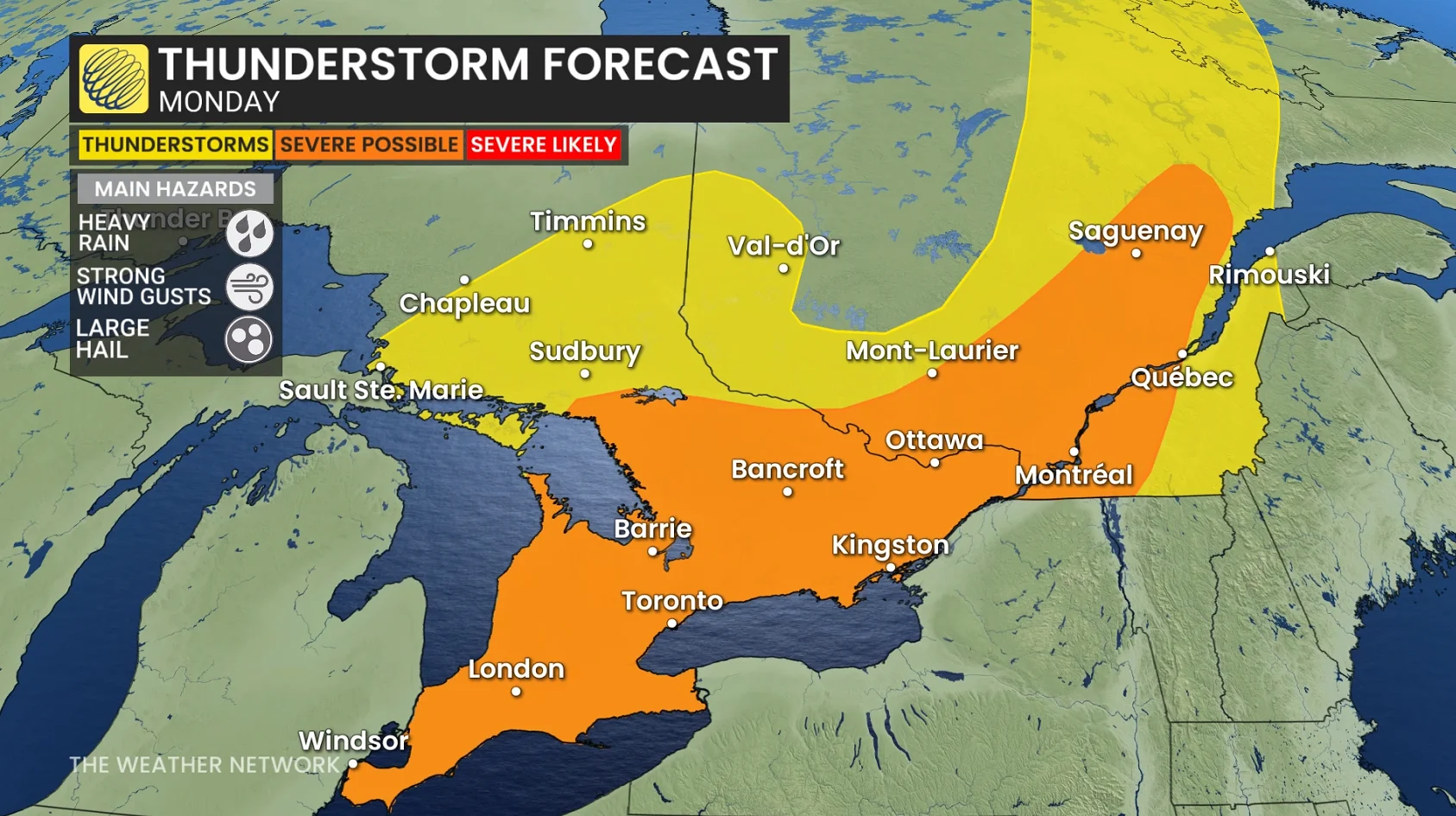 Ontario thunderstorm forecast Monday