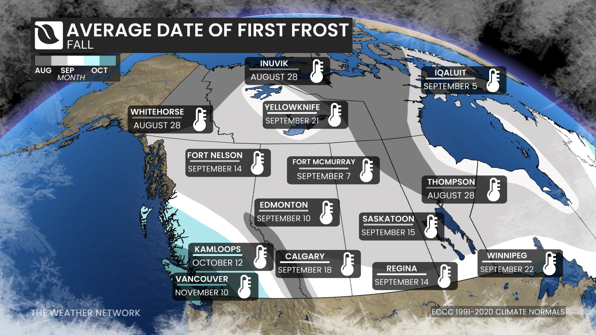 Baron - Average first day of frost across Western Canada