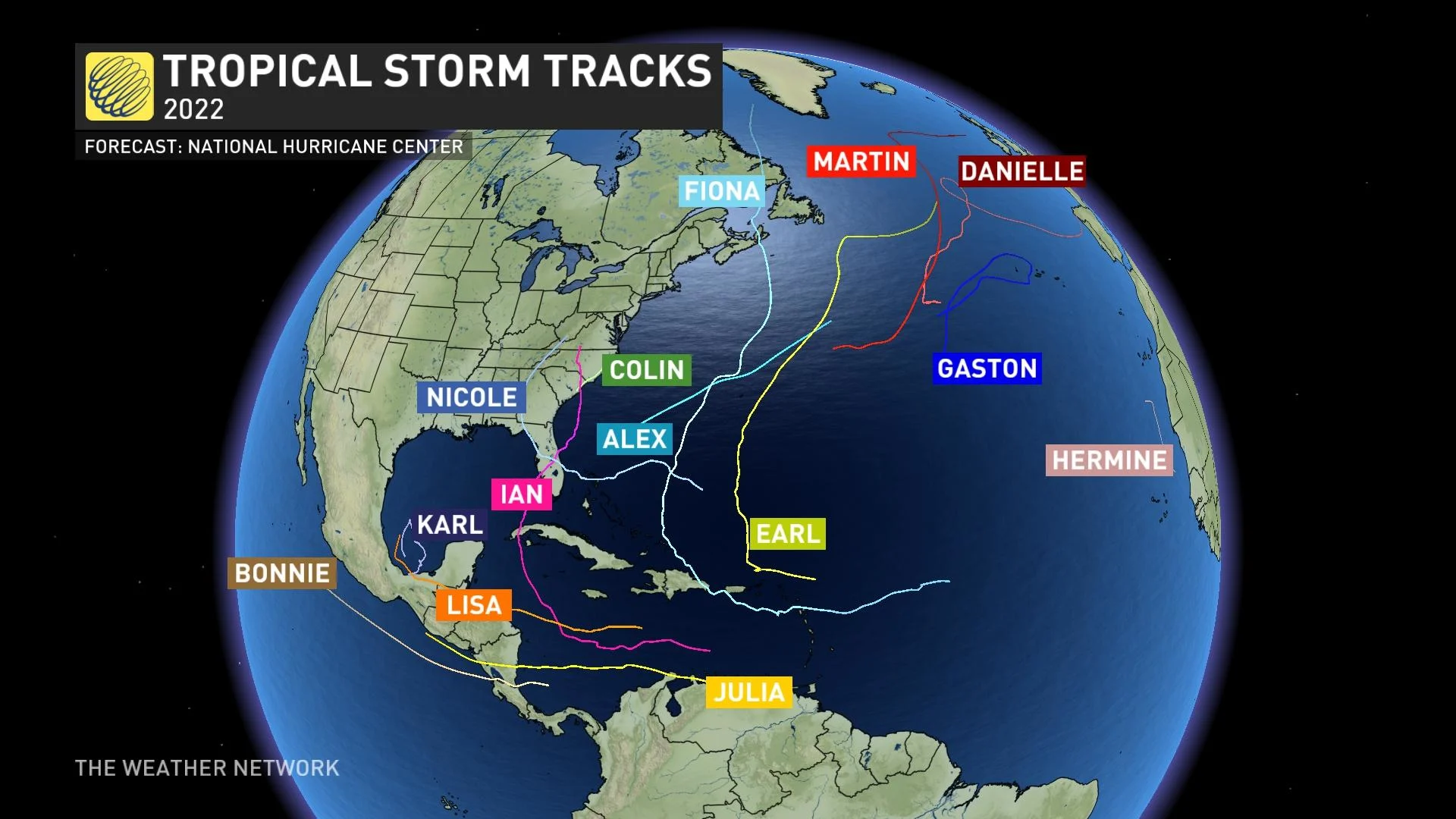 2022 Atlantic hurricane season storm tracks (Baron)