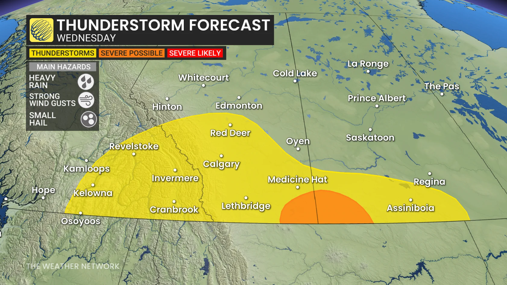 Prairies storm risk map Wednesday