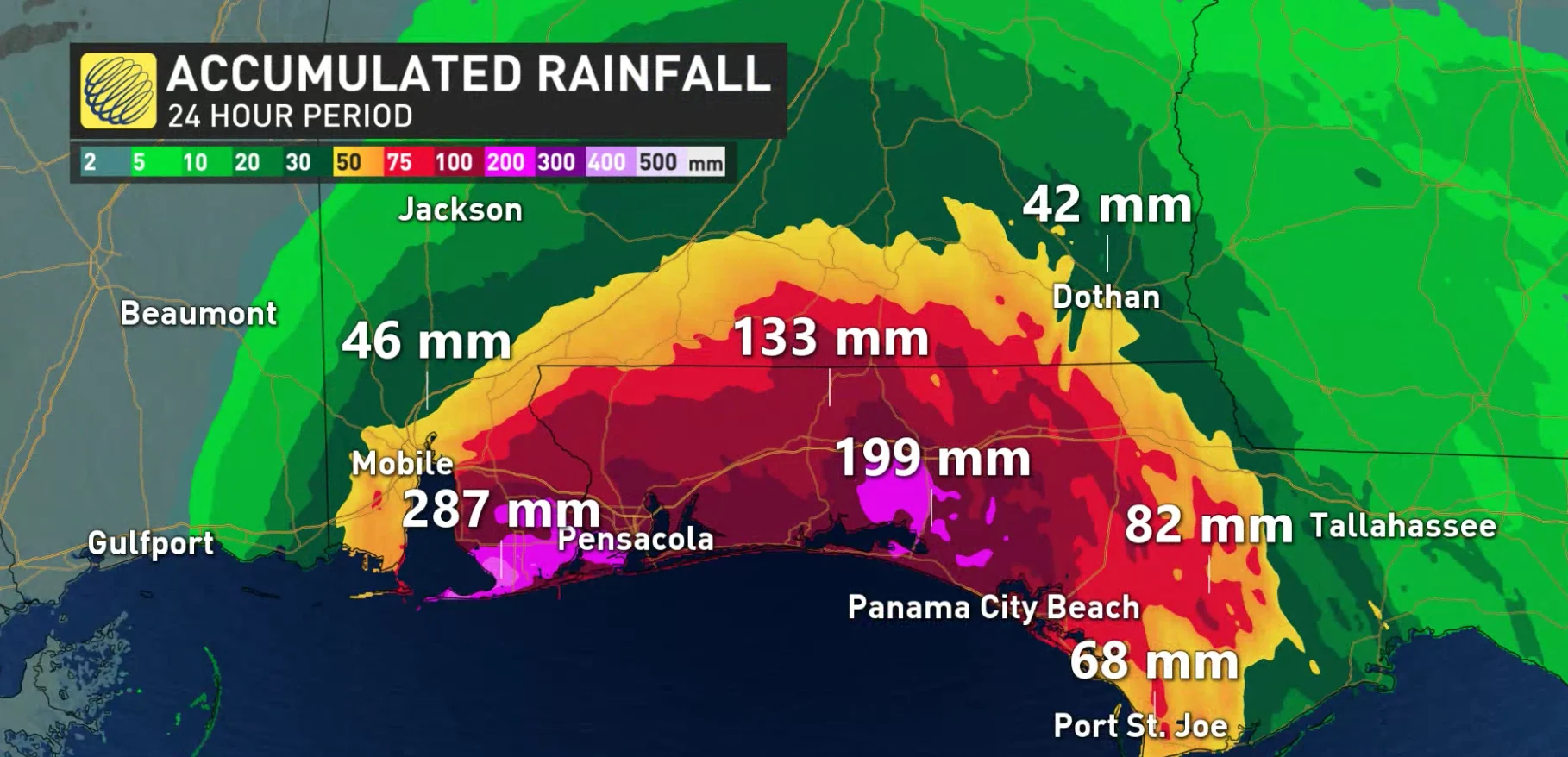 Sally rainfall totals - Weds AM