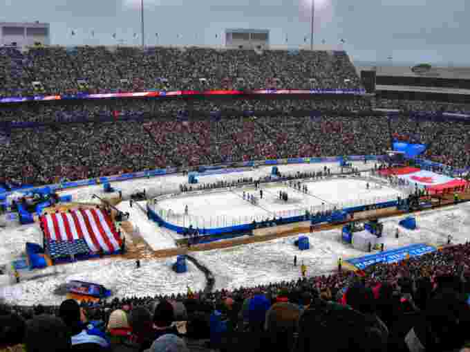 Ralph Wilson Stadium (now Bills Stadium), near Buffalo, during the first Winter Classic in 2008