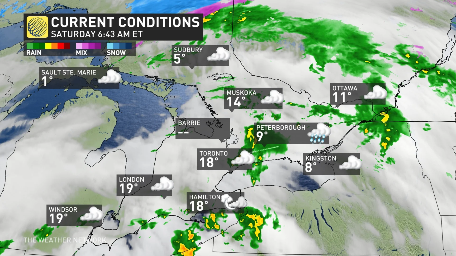 Saturday morning current temperatures Ontario