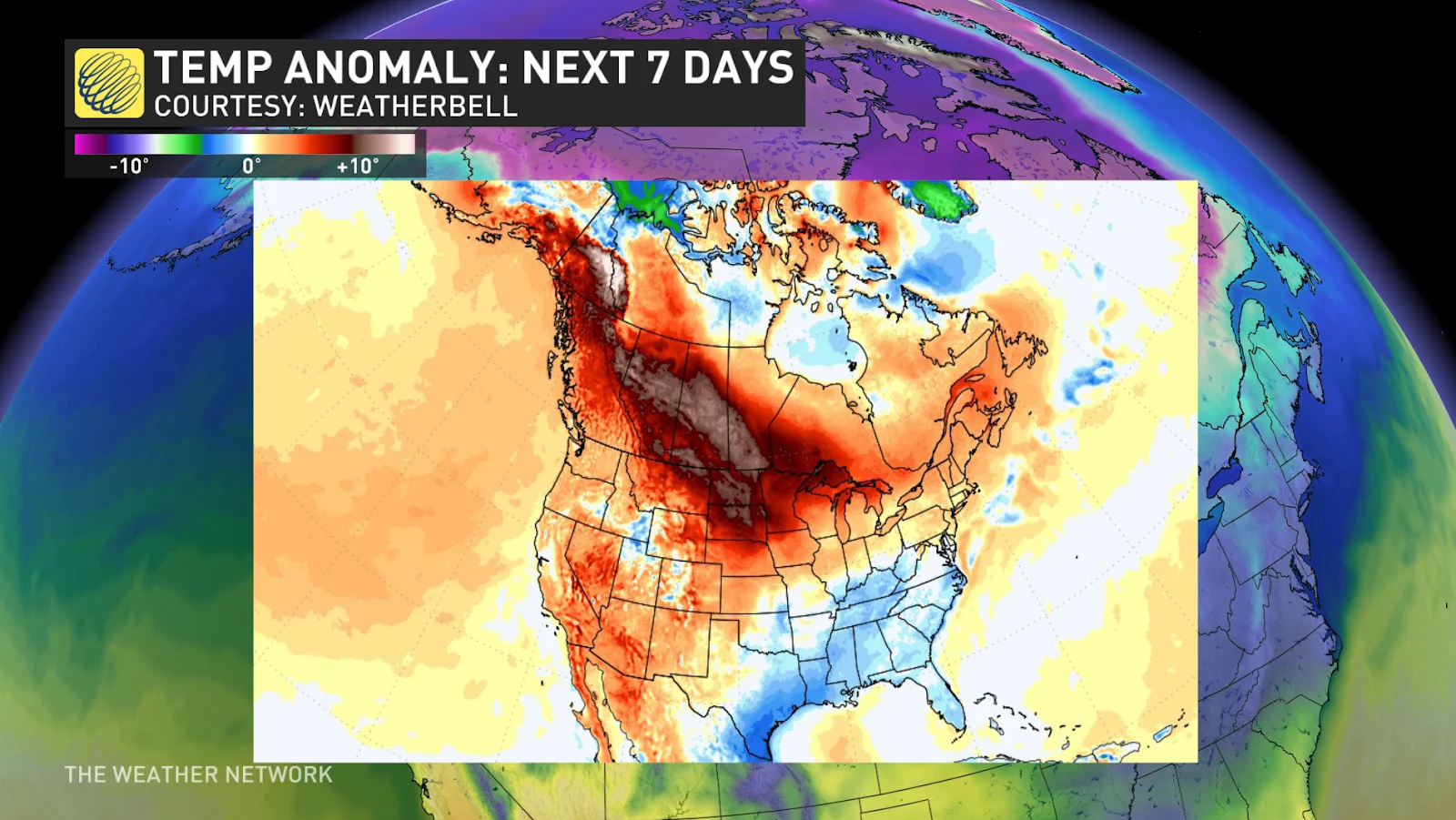 Canada temperature anomaly this week