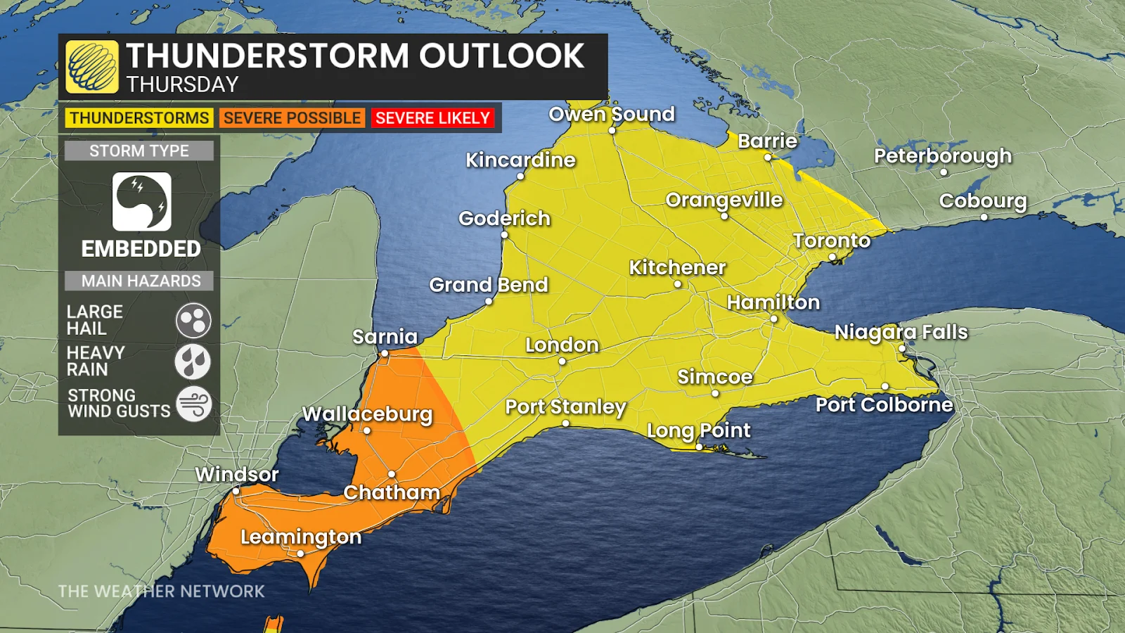 Southern Ontario Thursday storm risk map - April 30, 2025