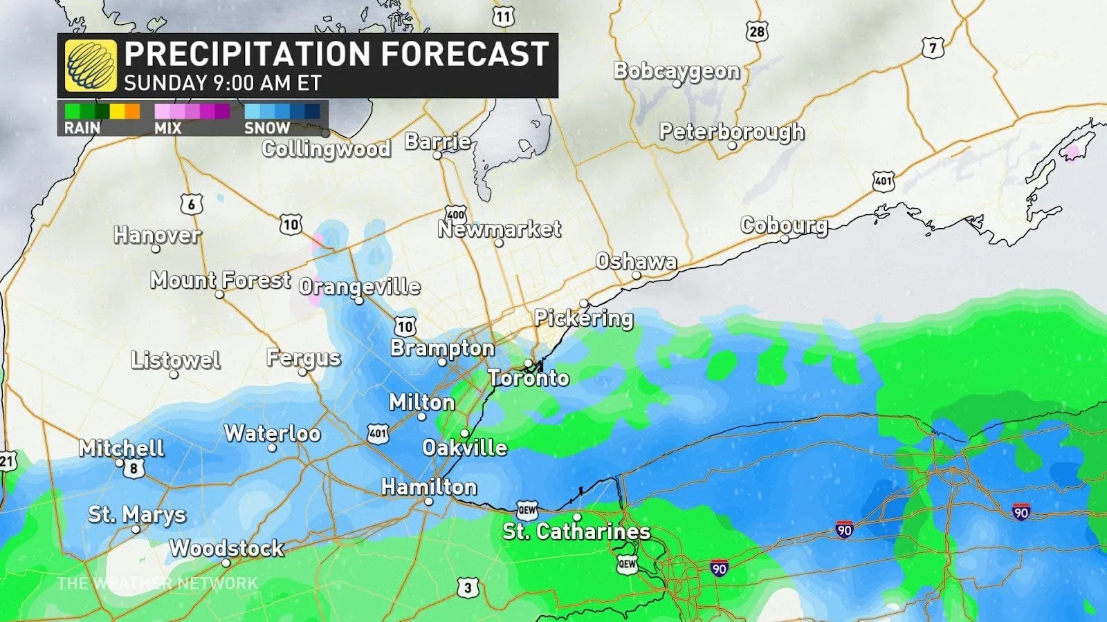 Ontario precip Sunday 9am