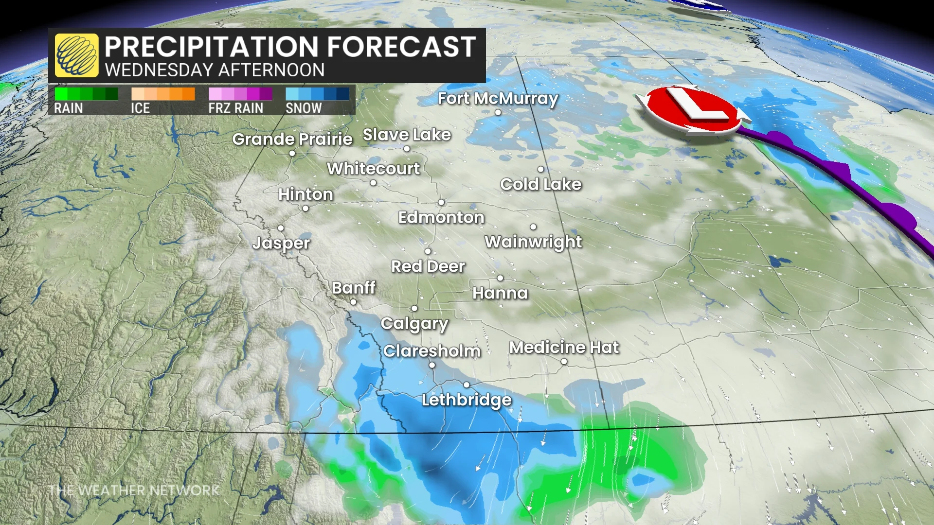 Baron - Wednesday precipitation in Alberta - April 16