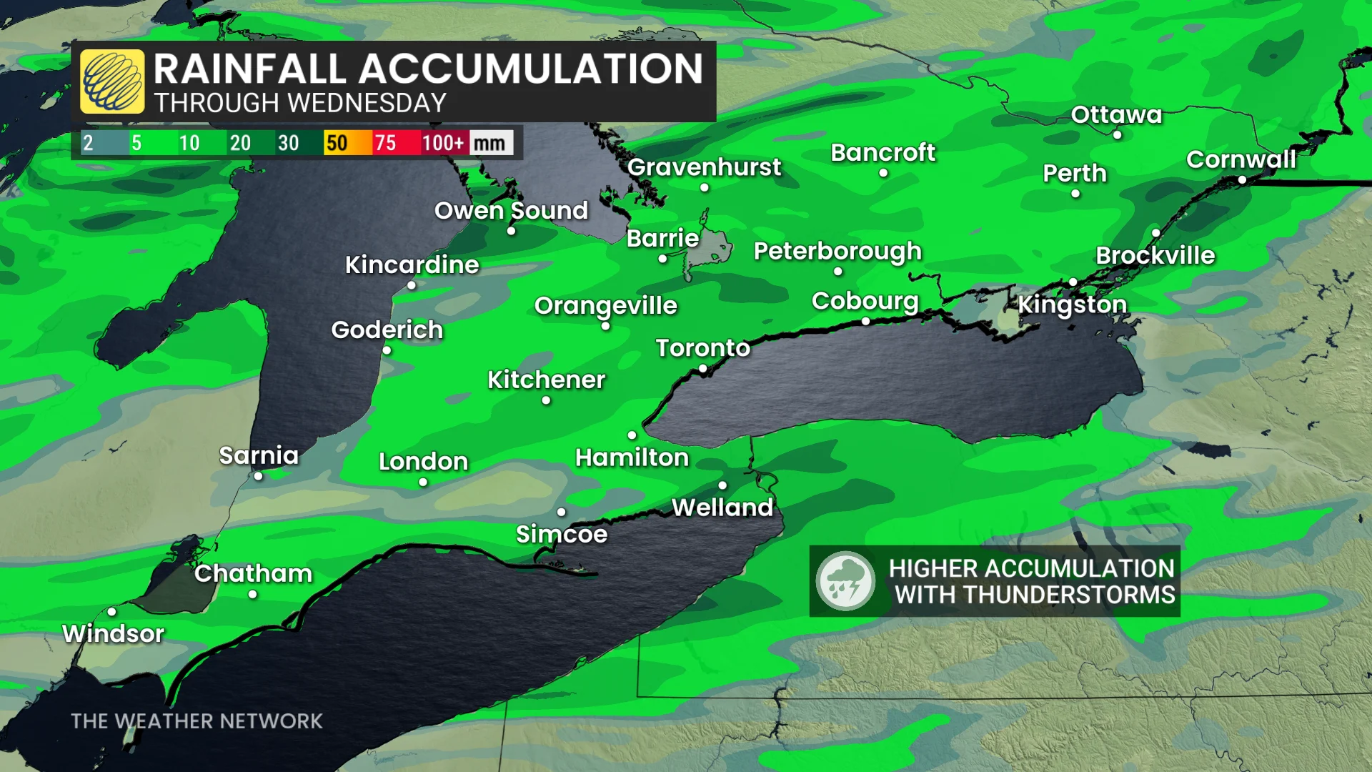 Ontario rainfall accumulation through Wednesday