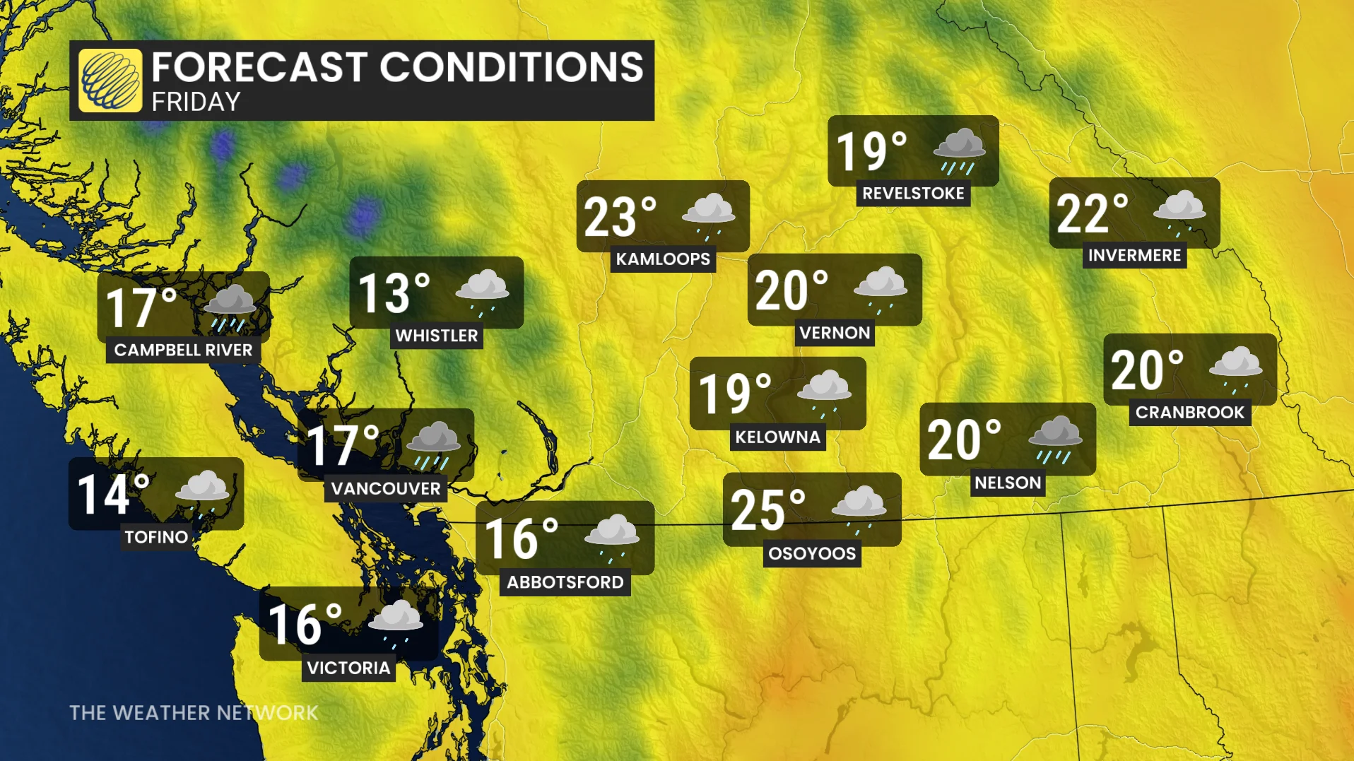 B.C. Friday forecast temperature and rainy conditions - June 22, 2026