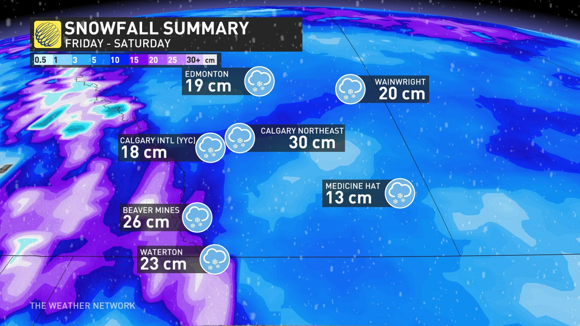 Alberta snowfall totals Friday to Saturday_Nov. 24