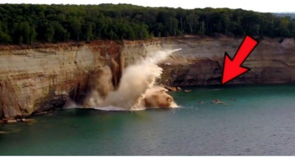 Video: Cliff collapse nearly crushes kayakers on Lake Superior