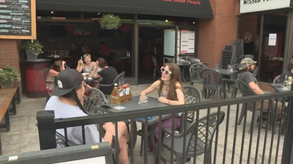CBC: The patio at Calgary's Side Street Pub and Grill. Restaurants and pubs can reopen their patios, with restrictions, when Stage 1 of Alberta's reopening kicks in on June 1. (Dave Gilson/CBC)