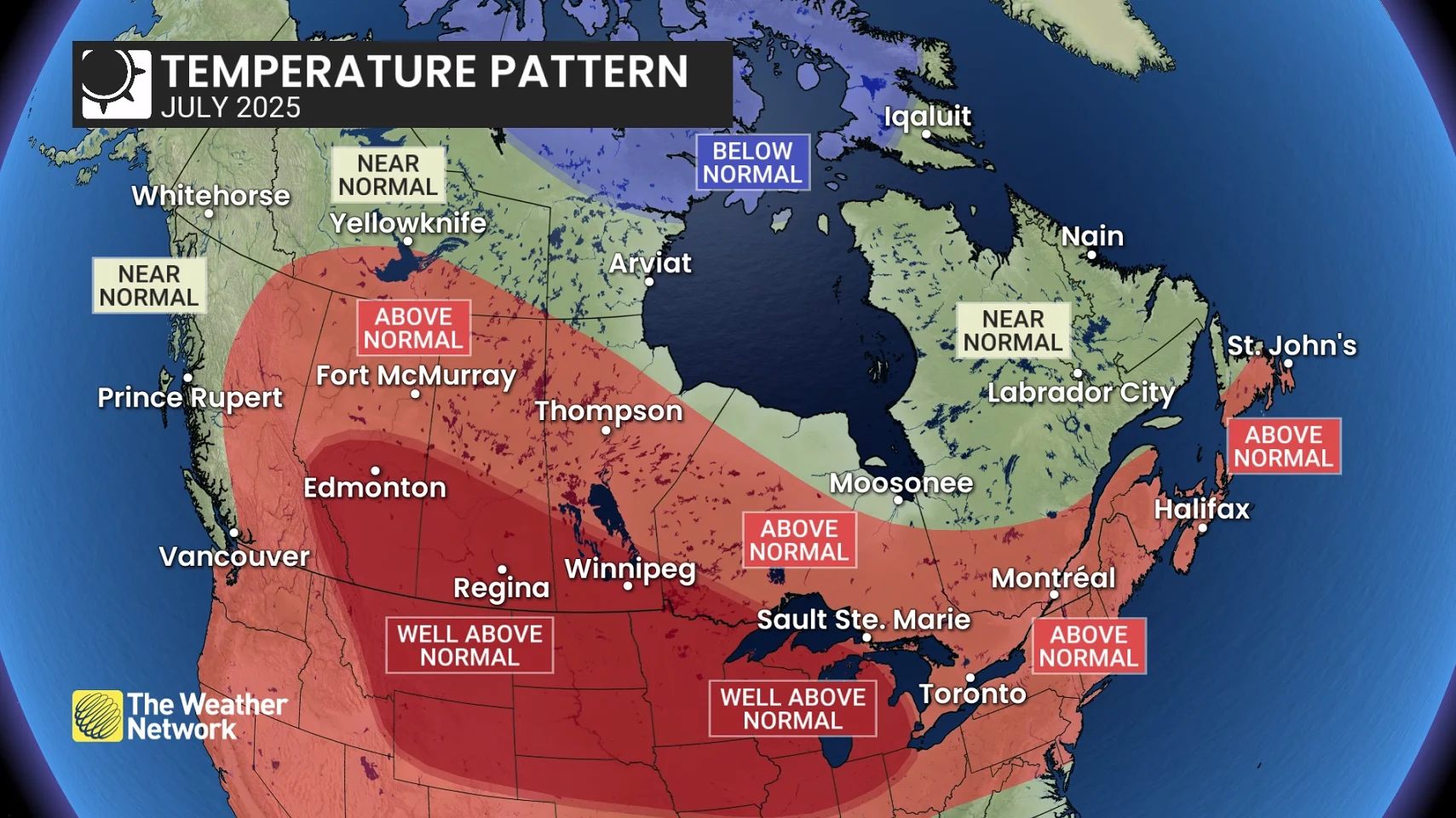 Canada July 2025 temperature pattern