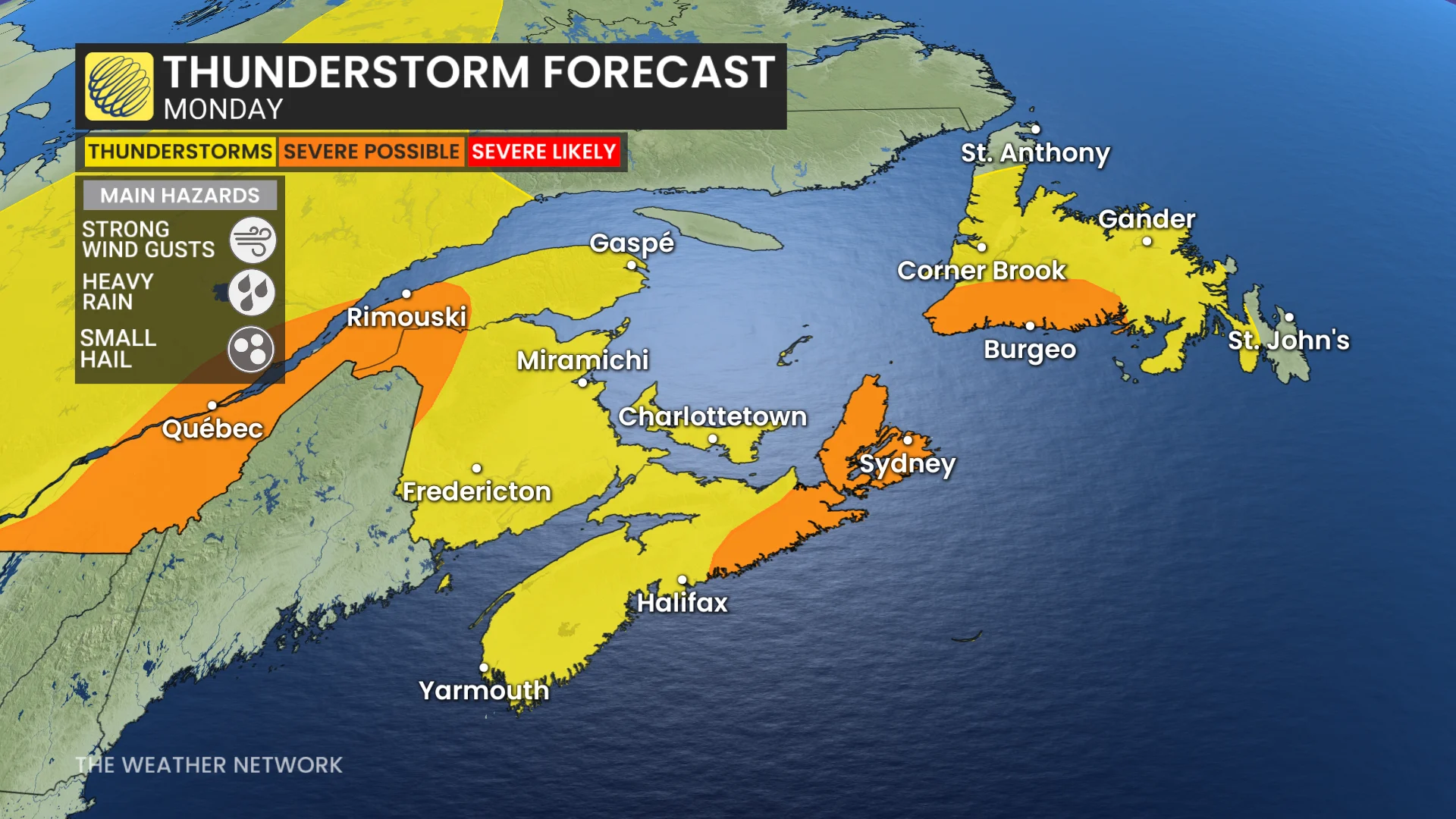 Atlantic Canada Monday storm risk - Aug. 24, 2026