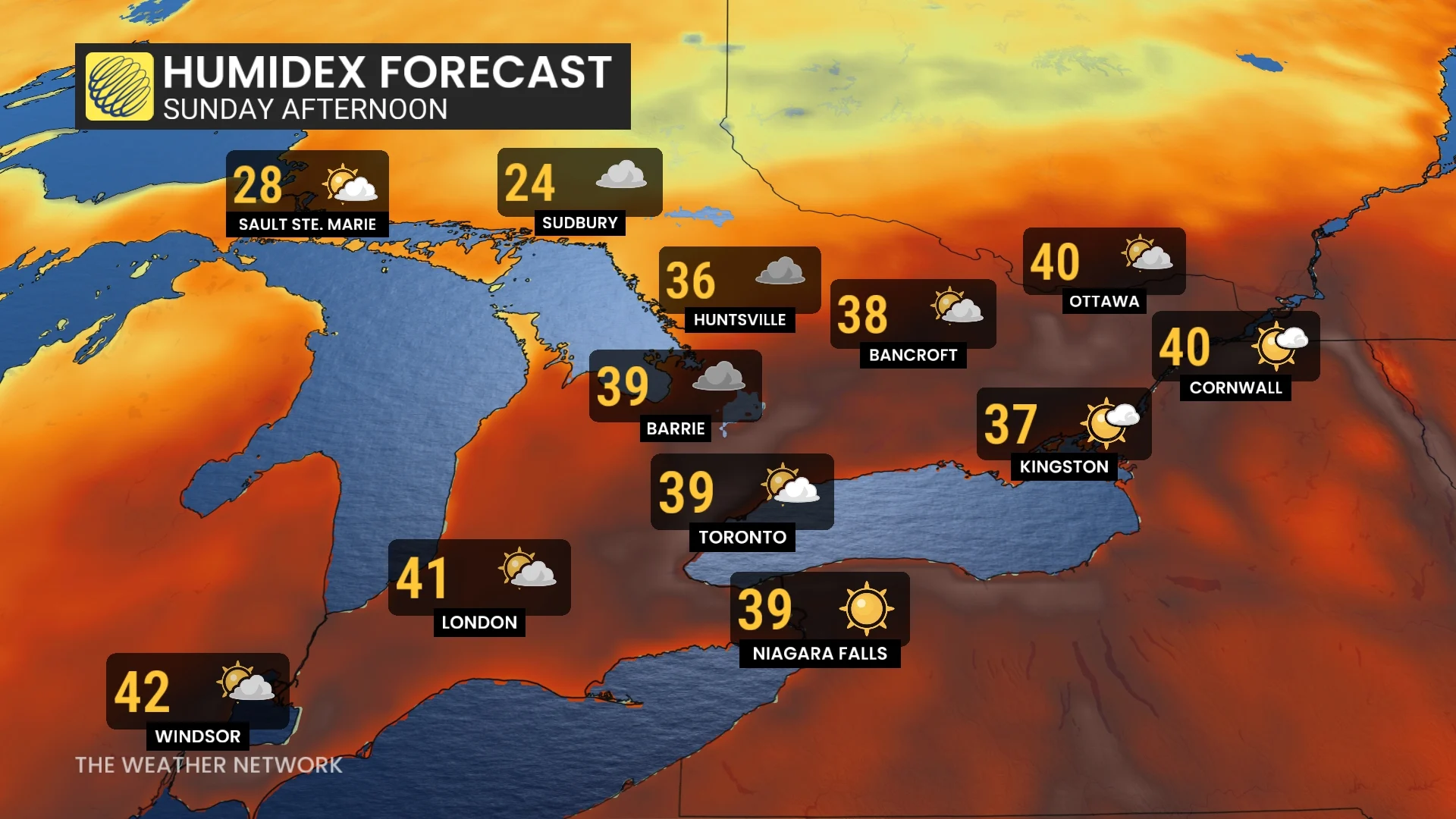 Ontario humidex forecast Sunday