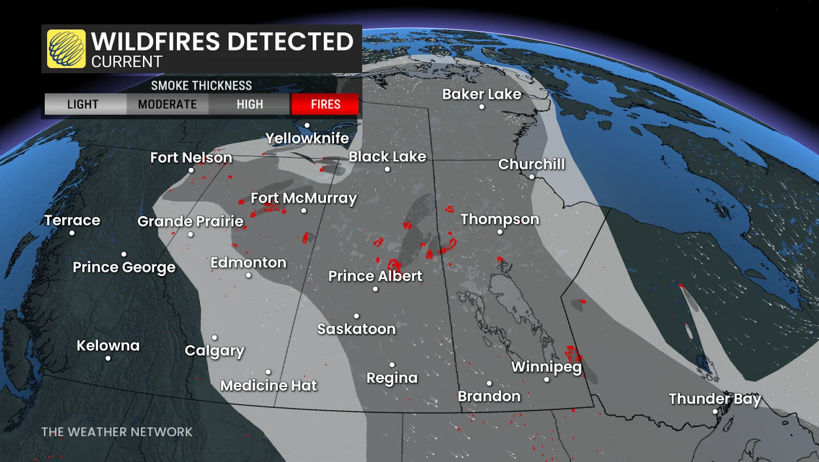 Wildfire, Prairies, Canada, Hot, Heat, Wind, Storm, Smoke, Manitoba, Alberta, Saskatchewan, B.C., May 31, 2025. (The Weather Network)