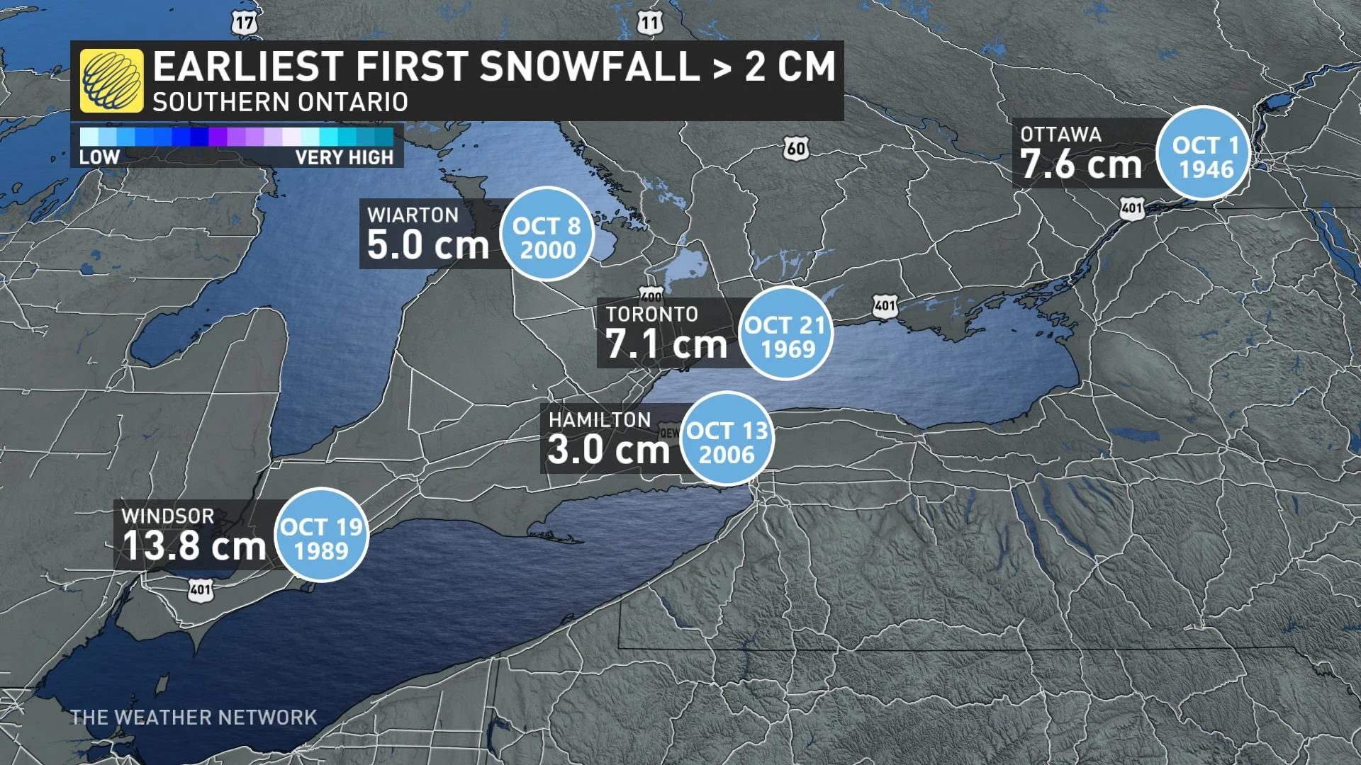 Southern Ontario earliest snowfalls on record