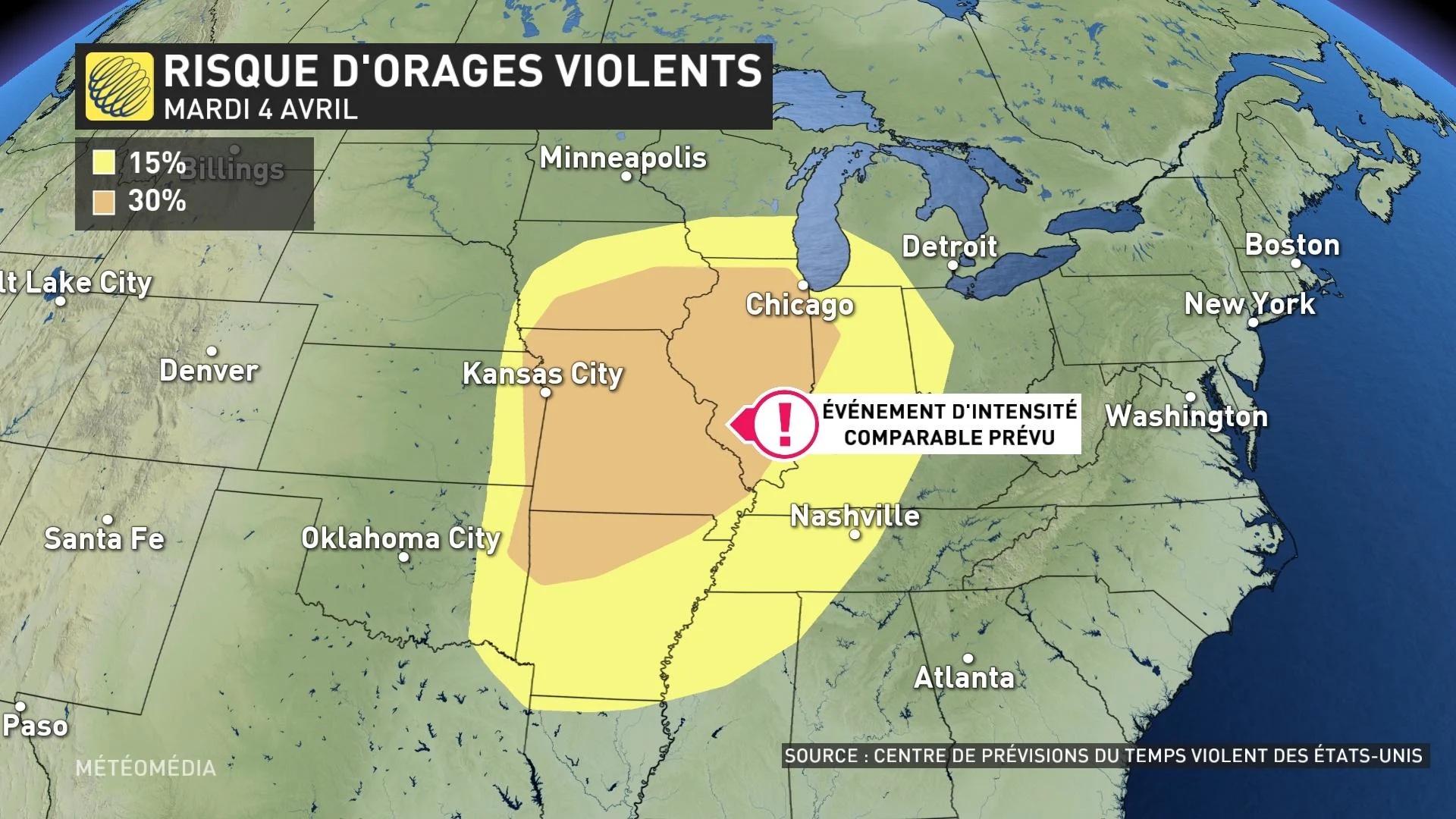 Risque d'orages violents sur le Midwest