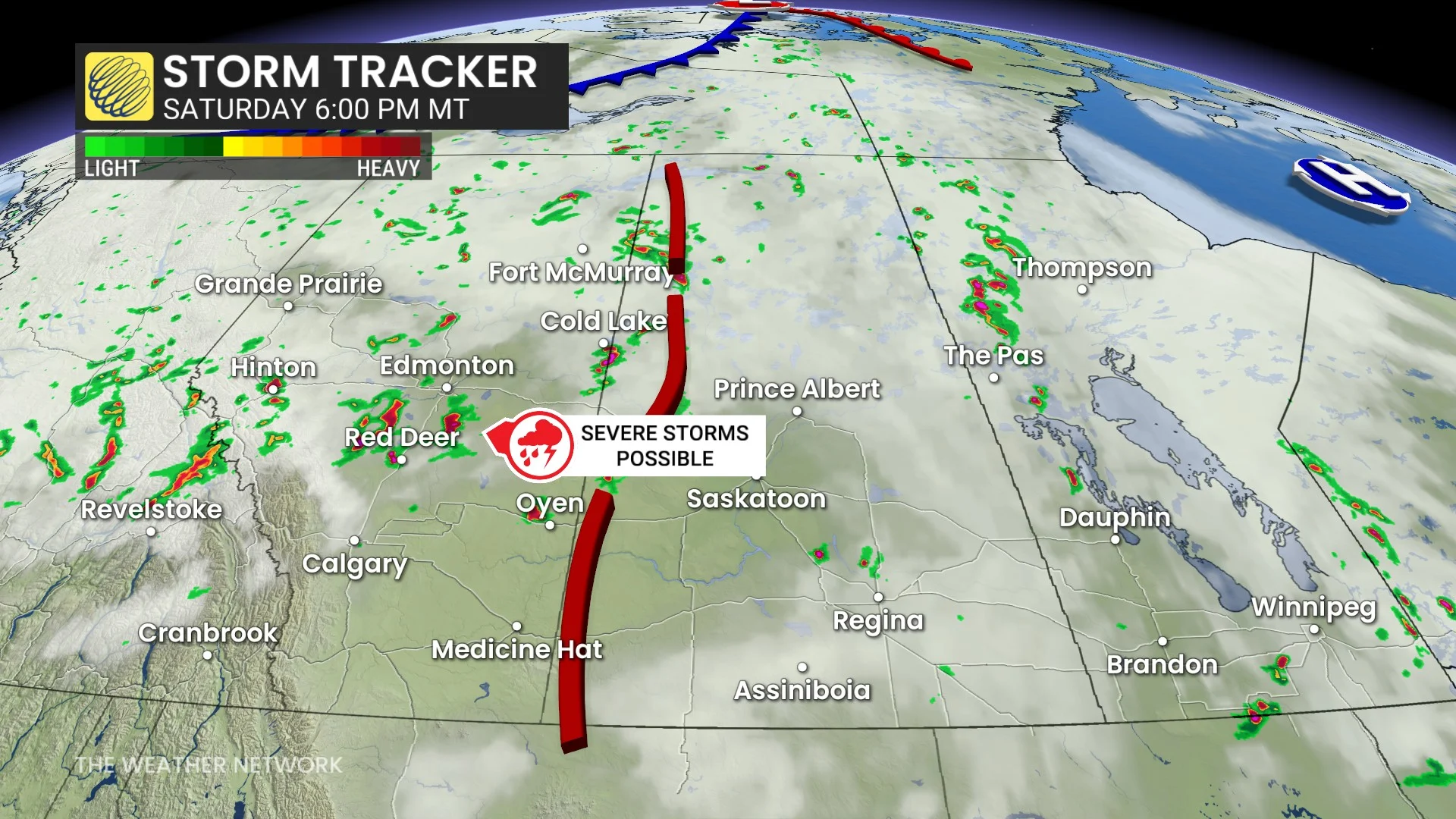 Prairies precipitation timing Saturday evening