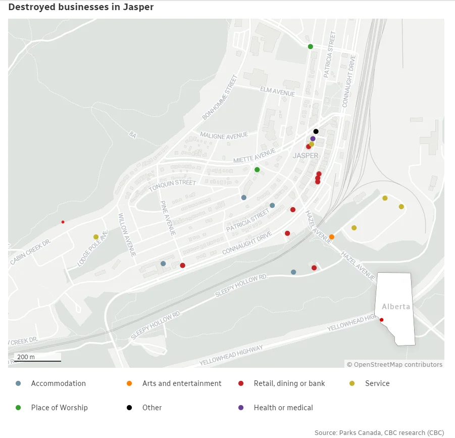 CBC - Destroyed businesses in Jasper