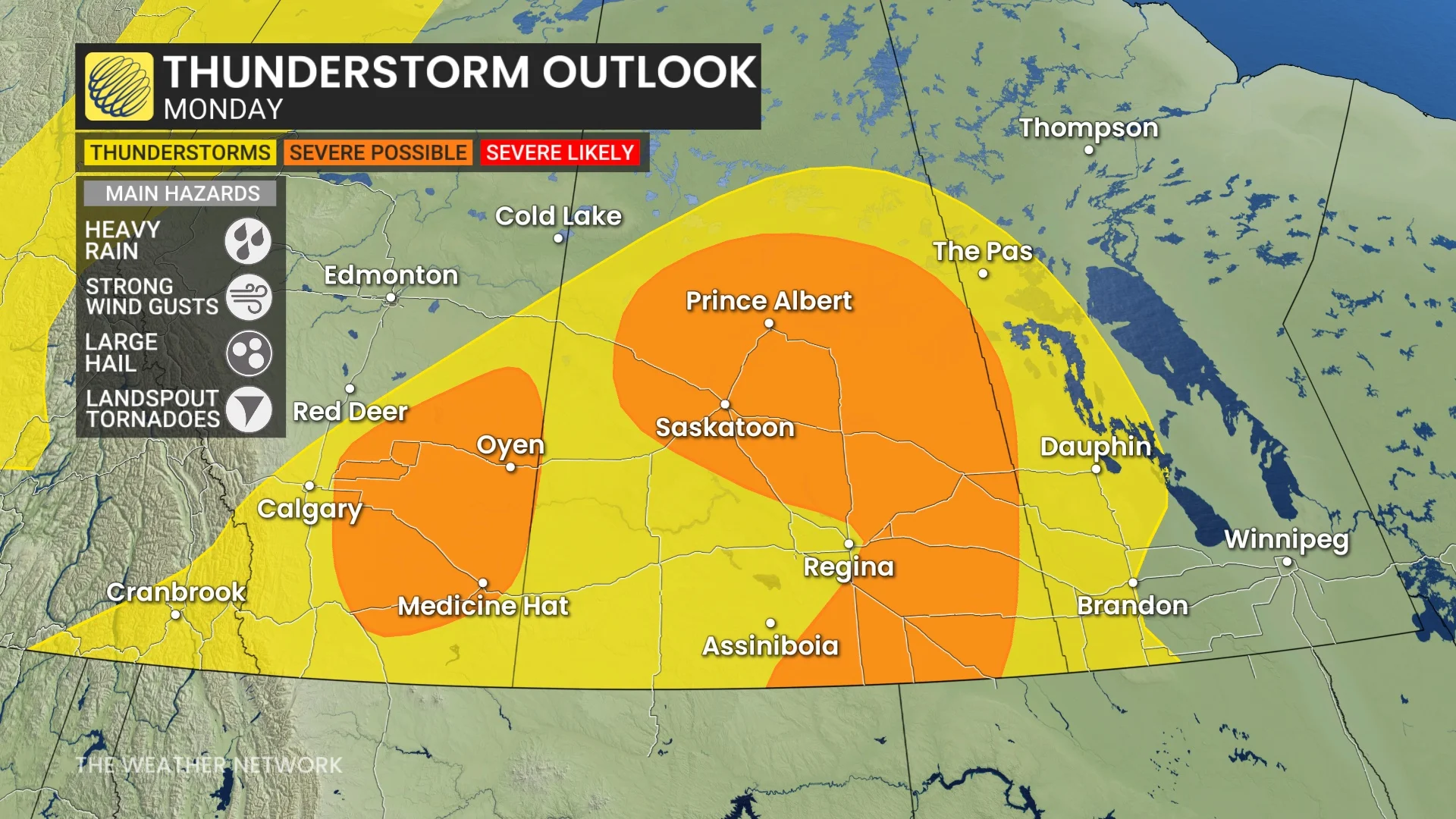 Prairies storm risk Monday