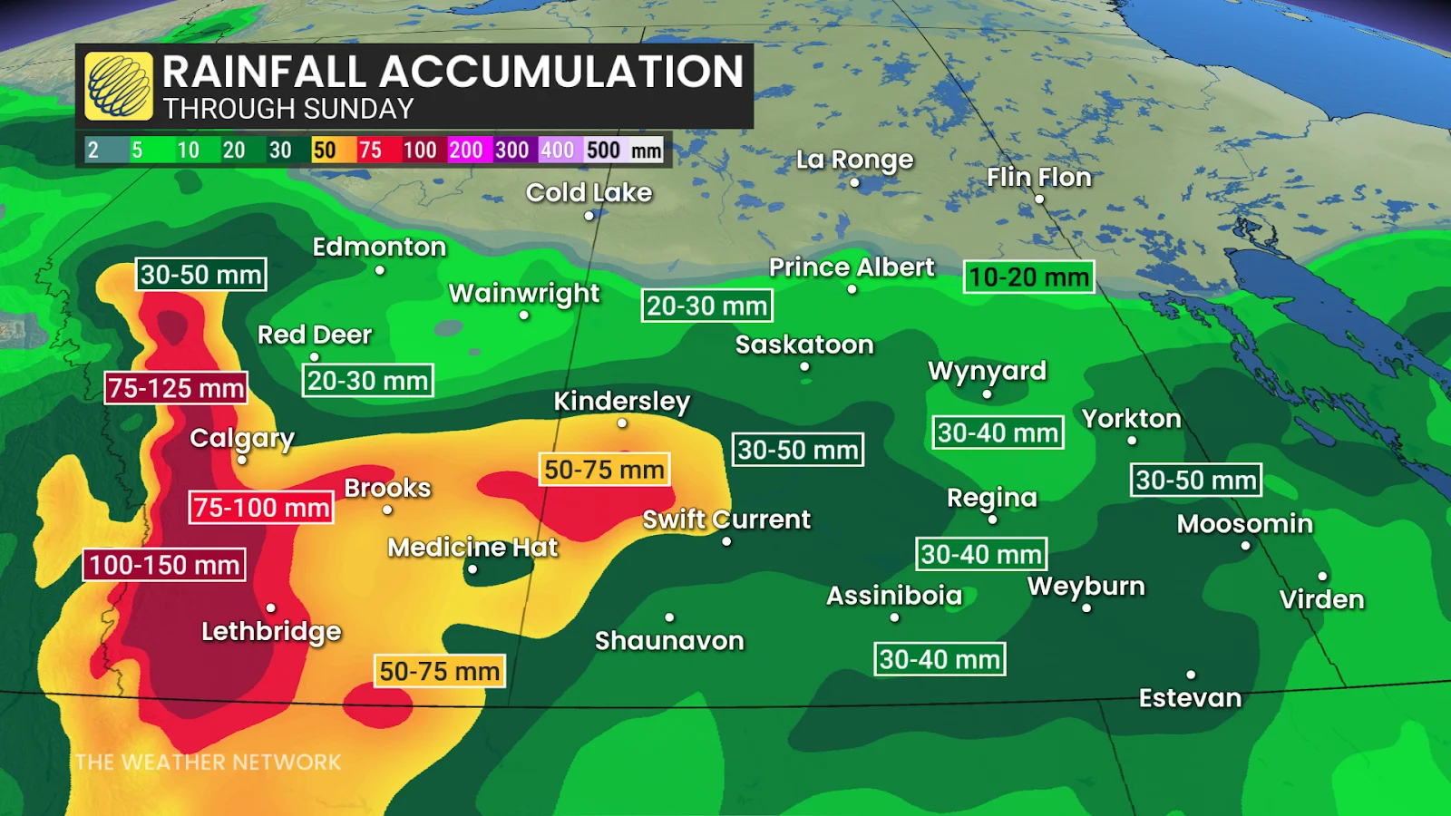 Prairies rainfall through this weekend