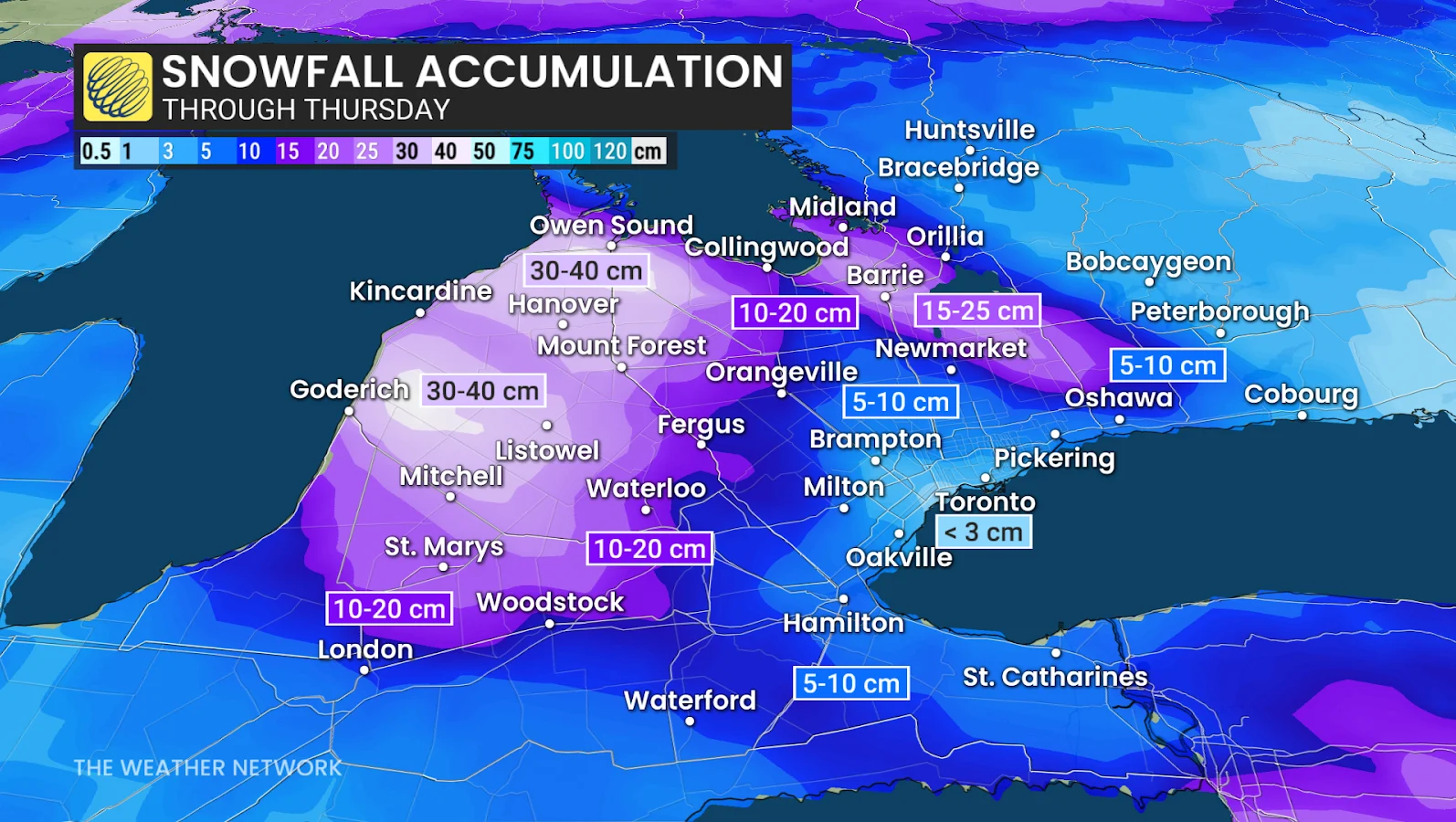 Winter, Cold, Snow, Southern Ontario, Snowfall, December 30, 2025. (The Weather Network/Rachel Modestino)