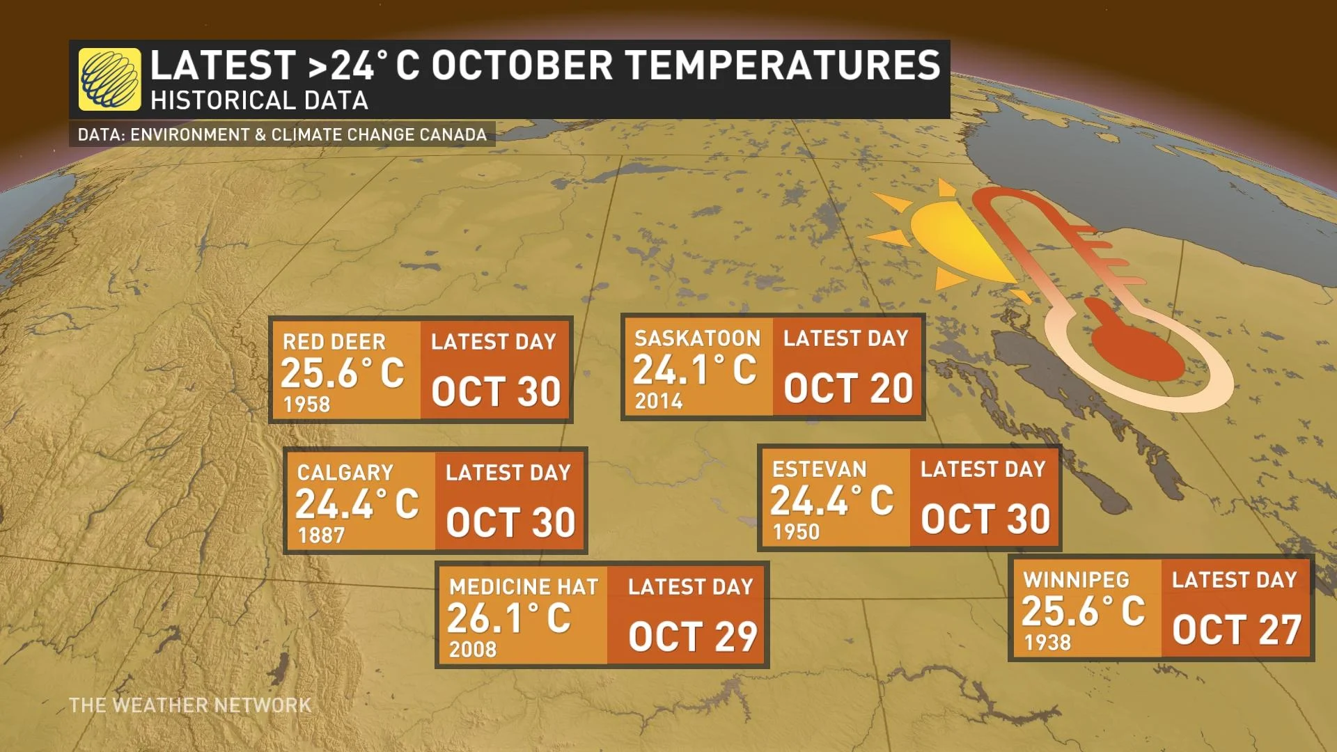 Prairies Latest 24+ October Temperatures