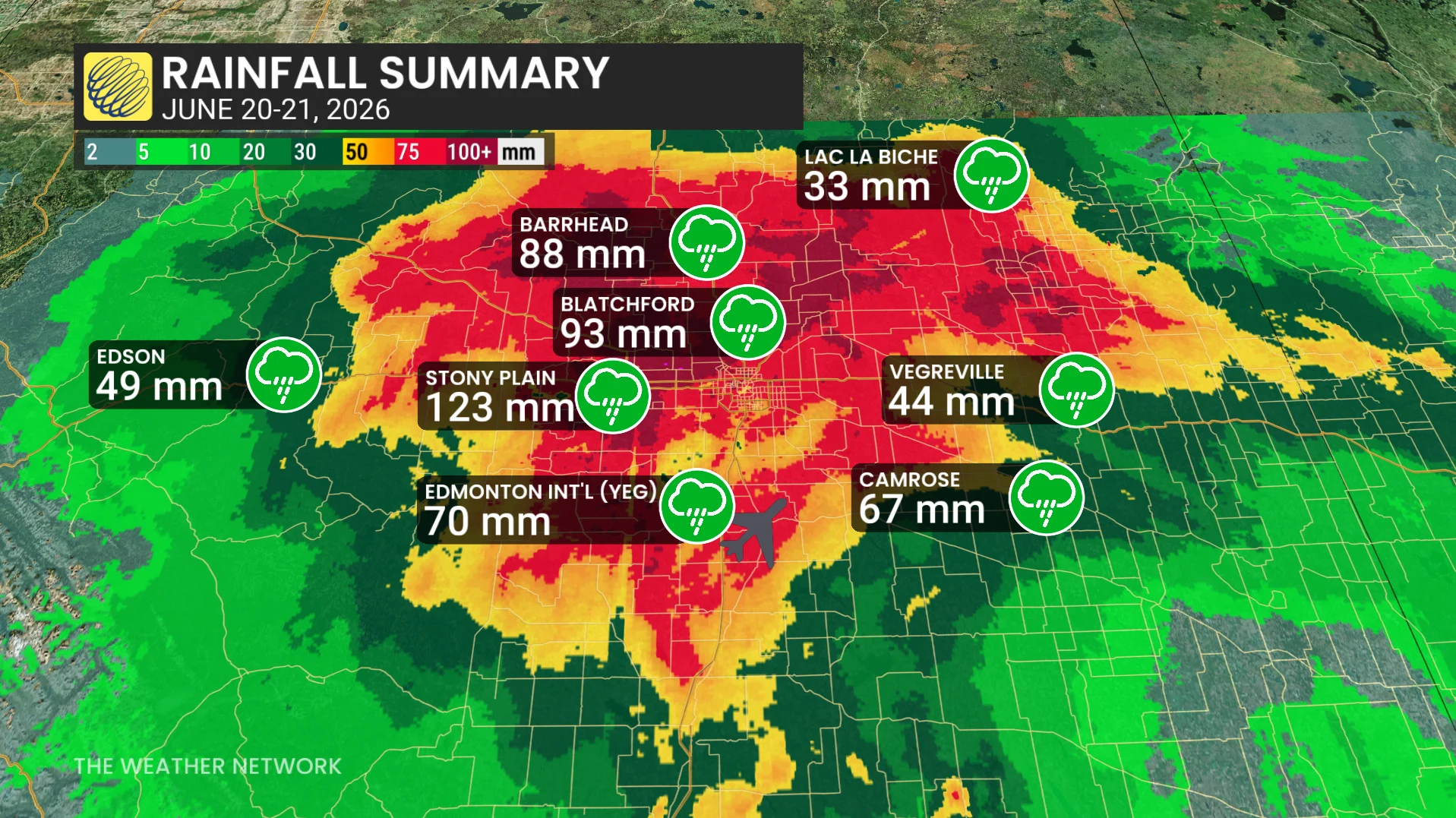 Alberta weekend rainfall summary - June 22, 2026