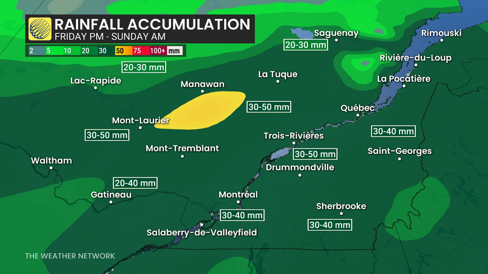 Quebec rainfall totals