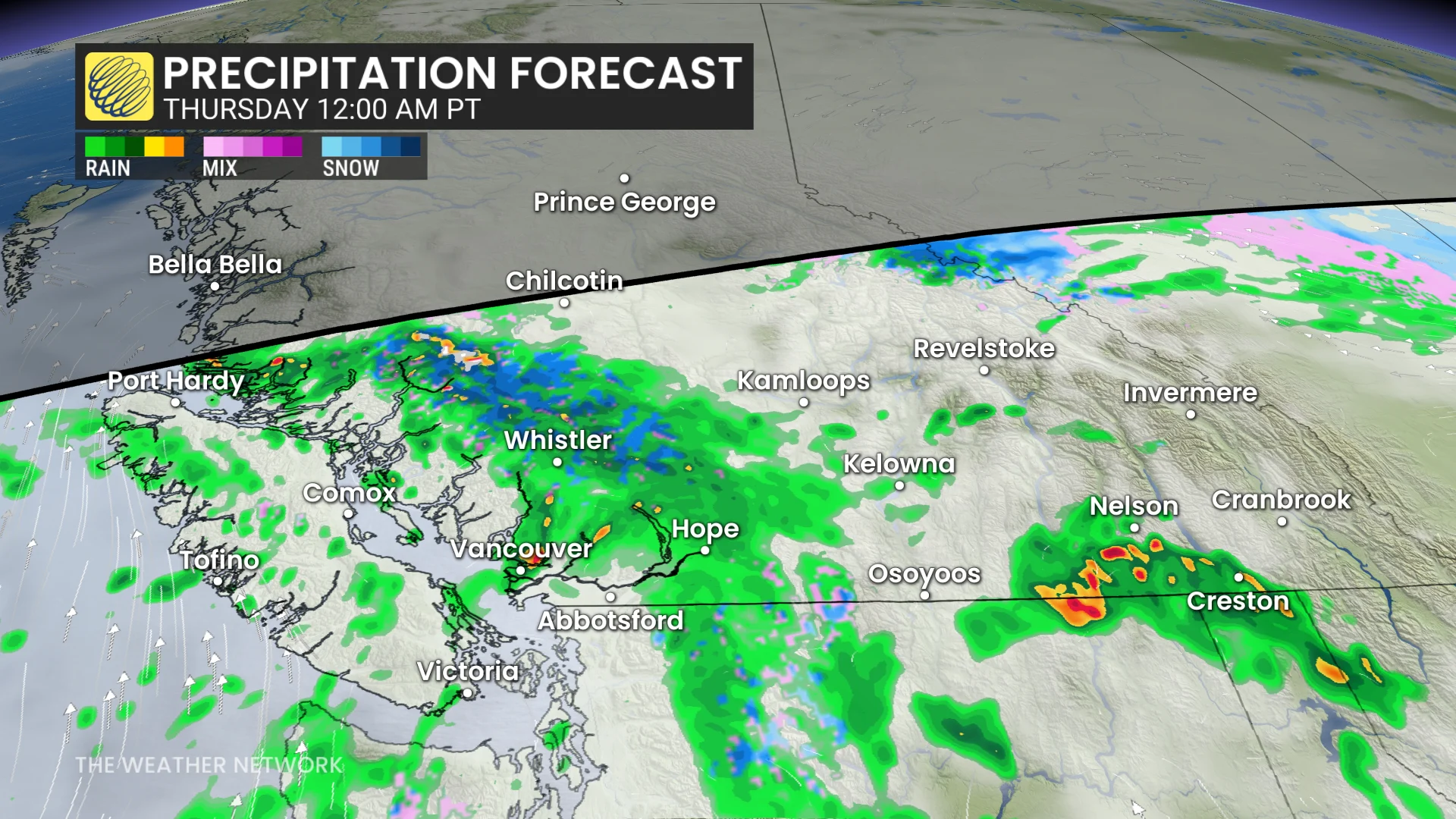 B.C. Thursday midnight precipitation forecast