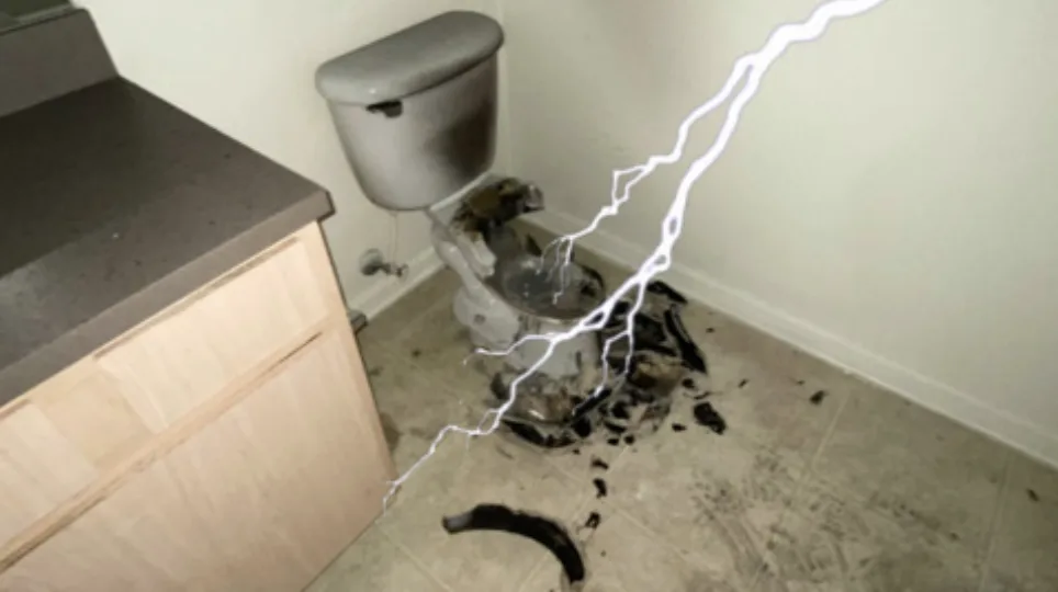 Toilet explodes after powerful lightning bolt zaps through ceiling