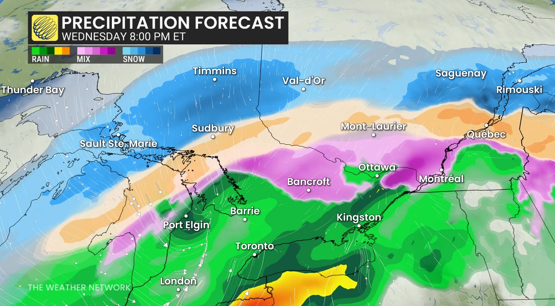 Baron - Ontario precipitation Wednesday 8 pm