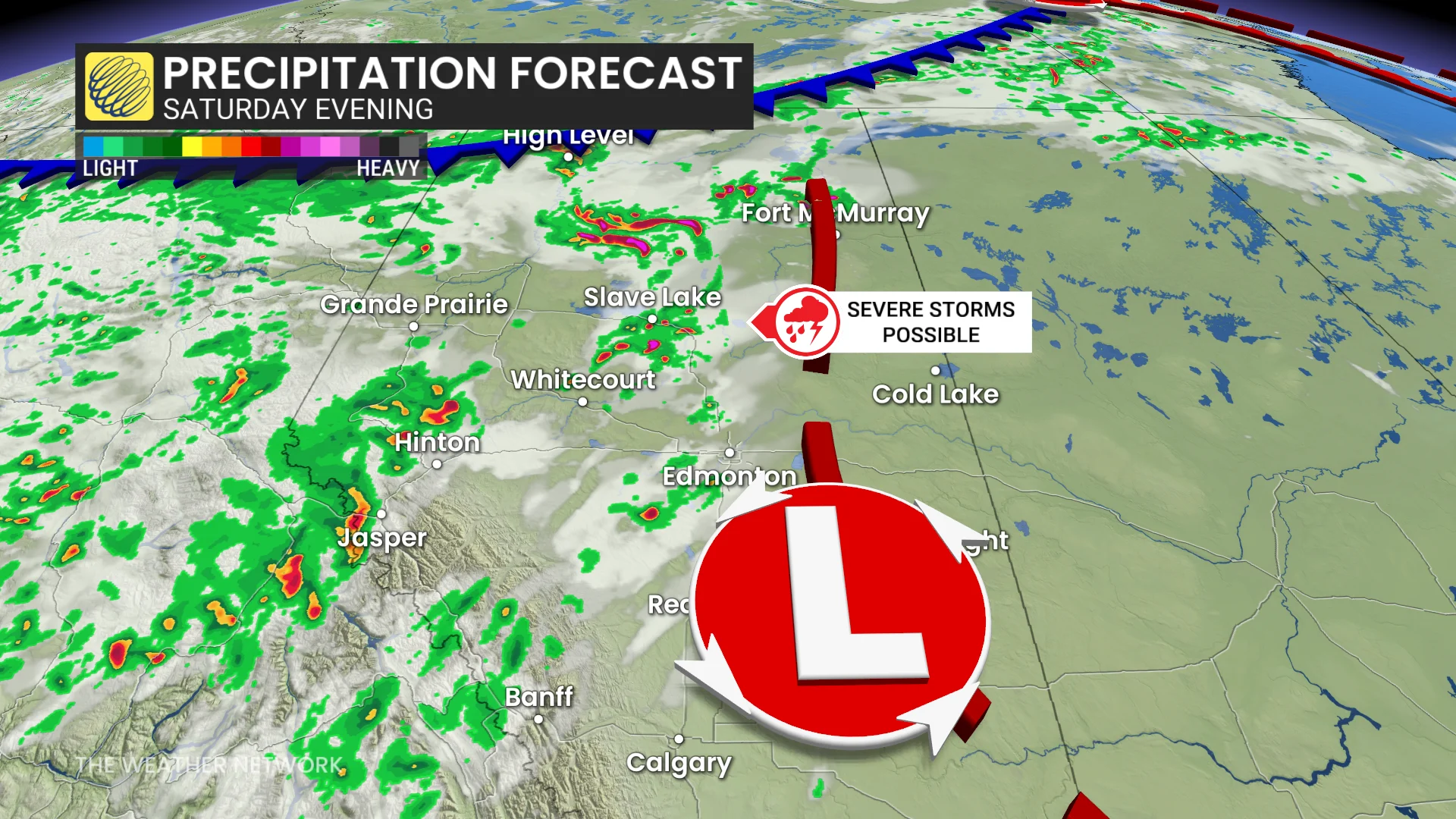 Alberta precipitation Saturday evening