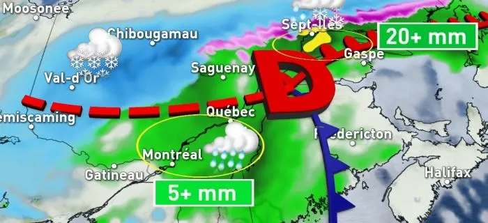 Pluie et neige tombent en province, de fortes rafales à venir