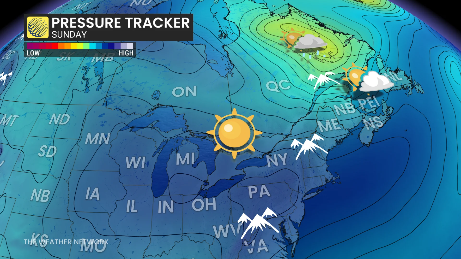 Eastern Canada pressure tracker, Sunday, Aug. 3