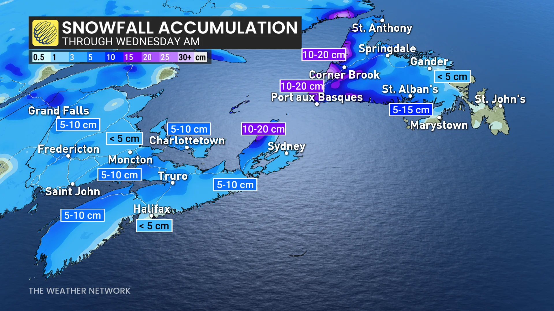Atlantic Canada snowfall map through Wednesday morning_Jan. 27