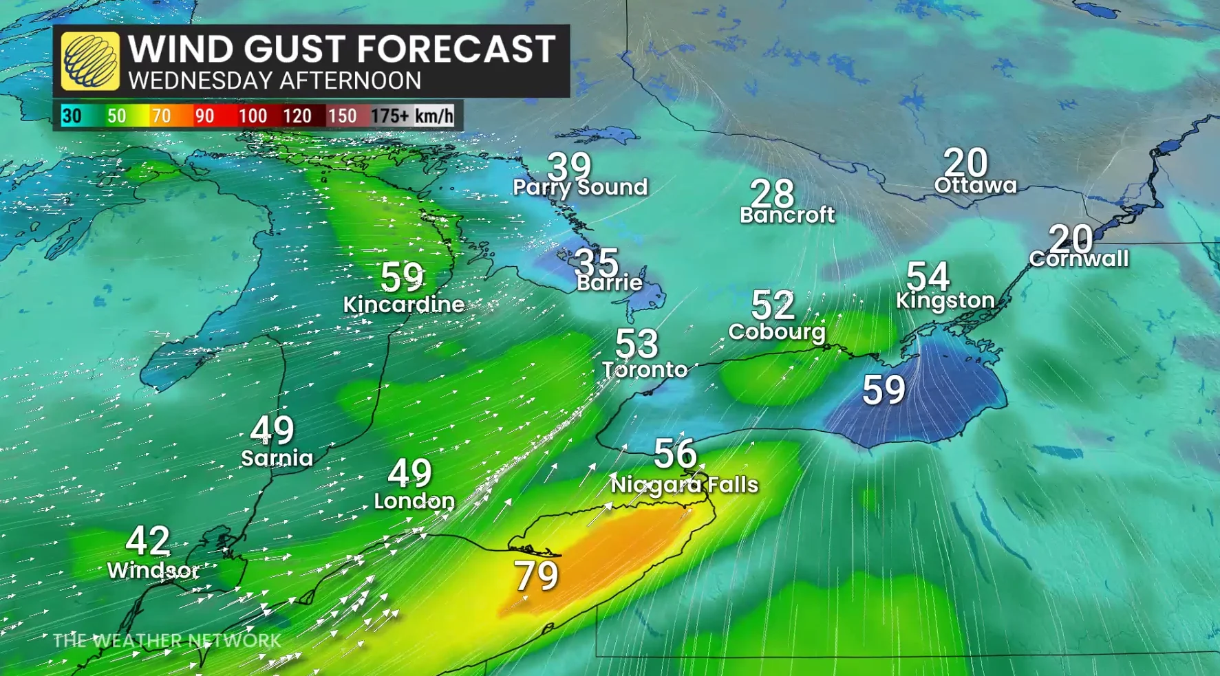 Ontario wind gust Wednesday afternoon