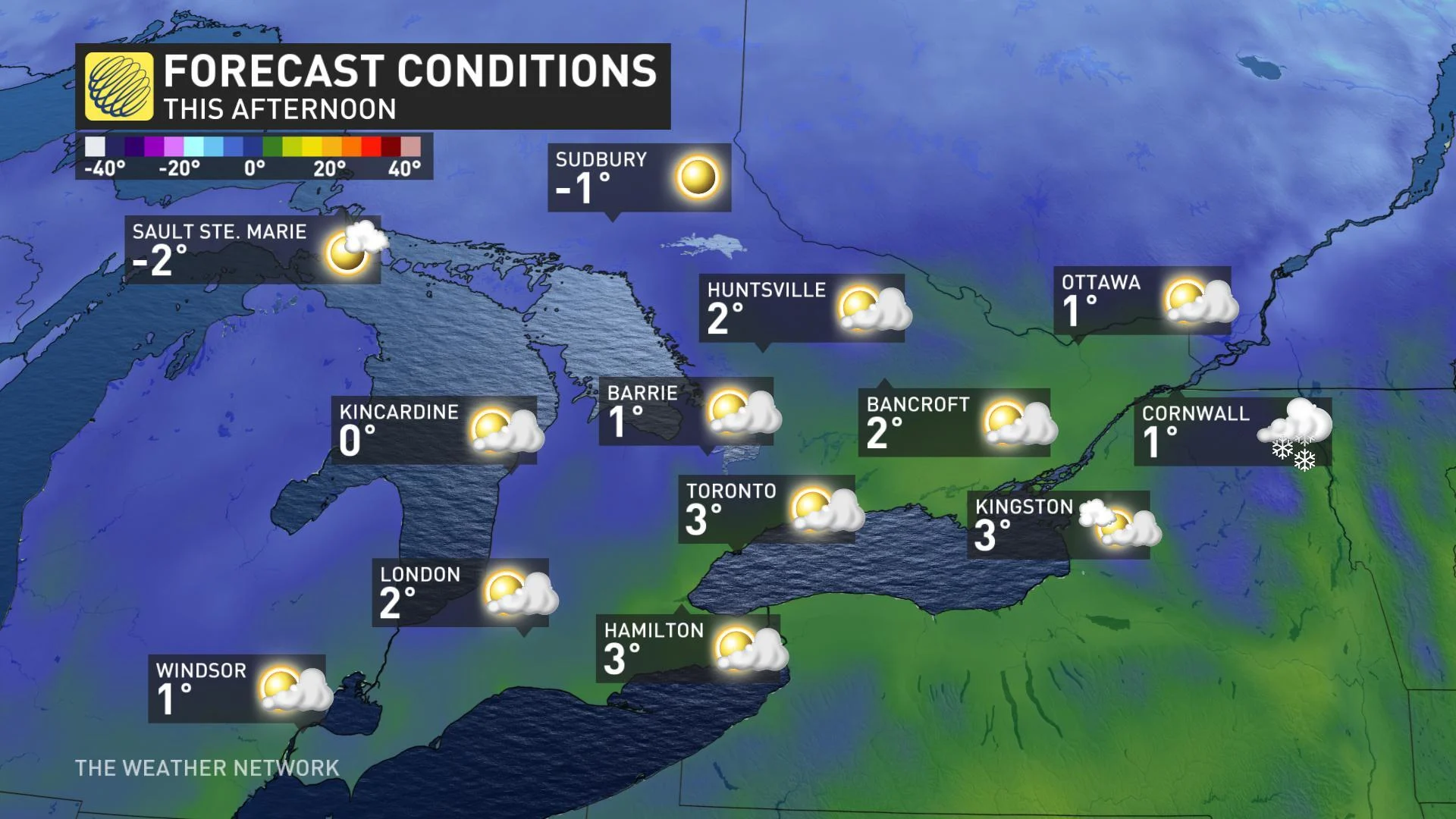 ontario monday temperatures