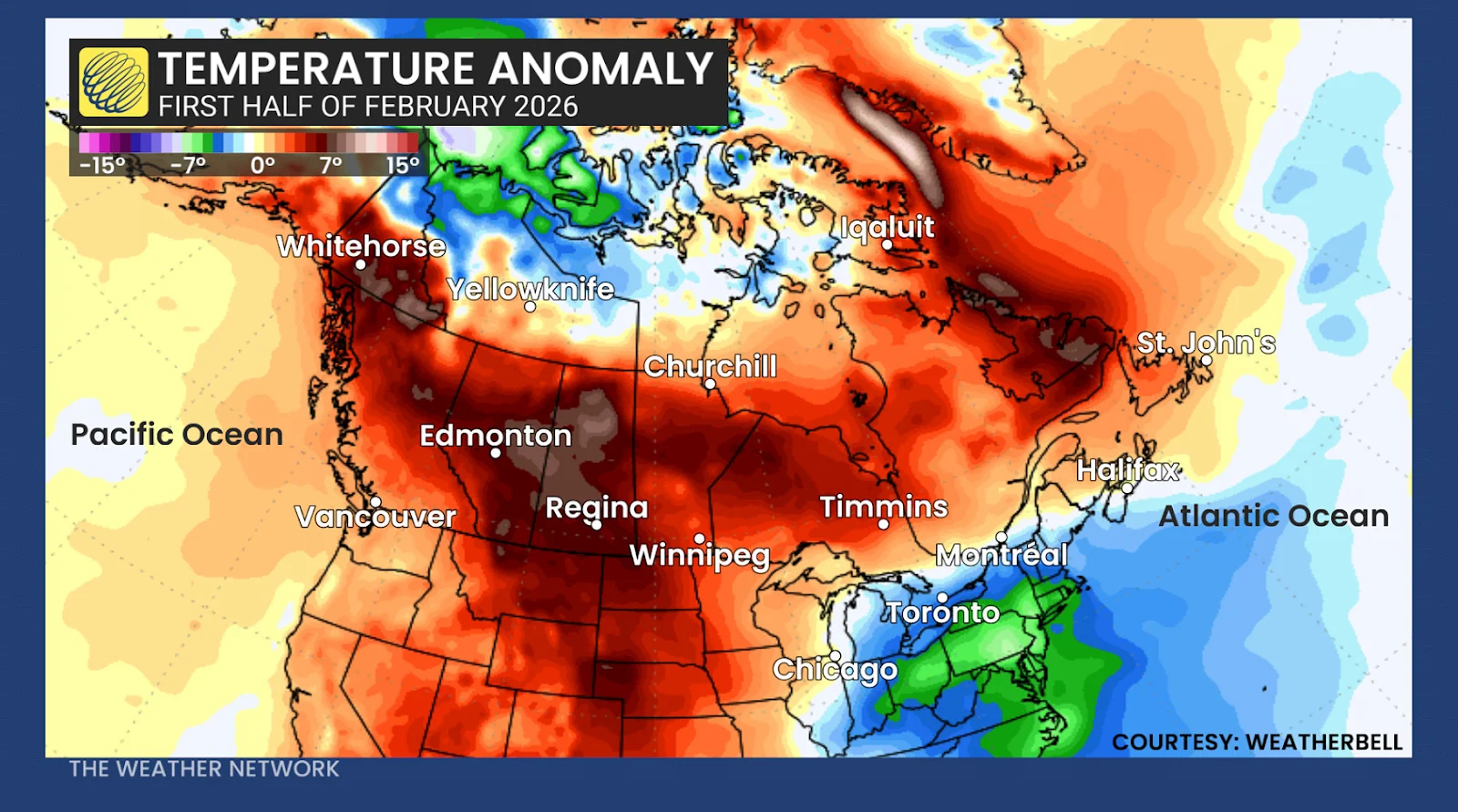 February 1-14 2026 Temperature Anomaly Canada